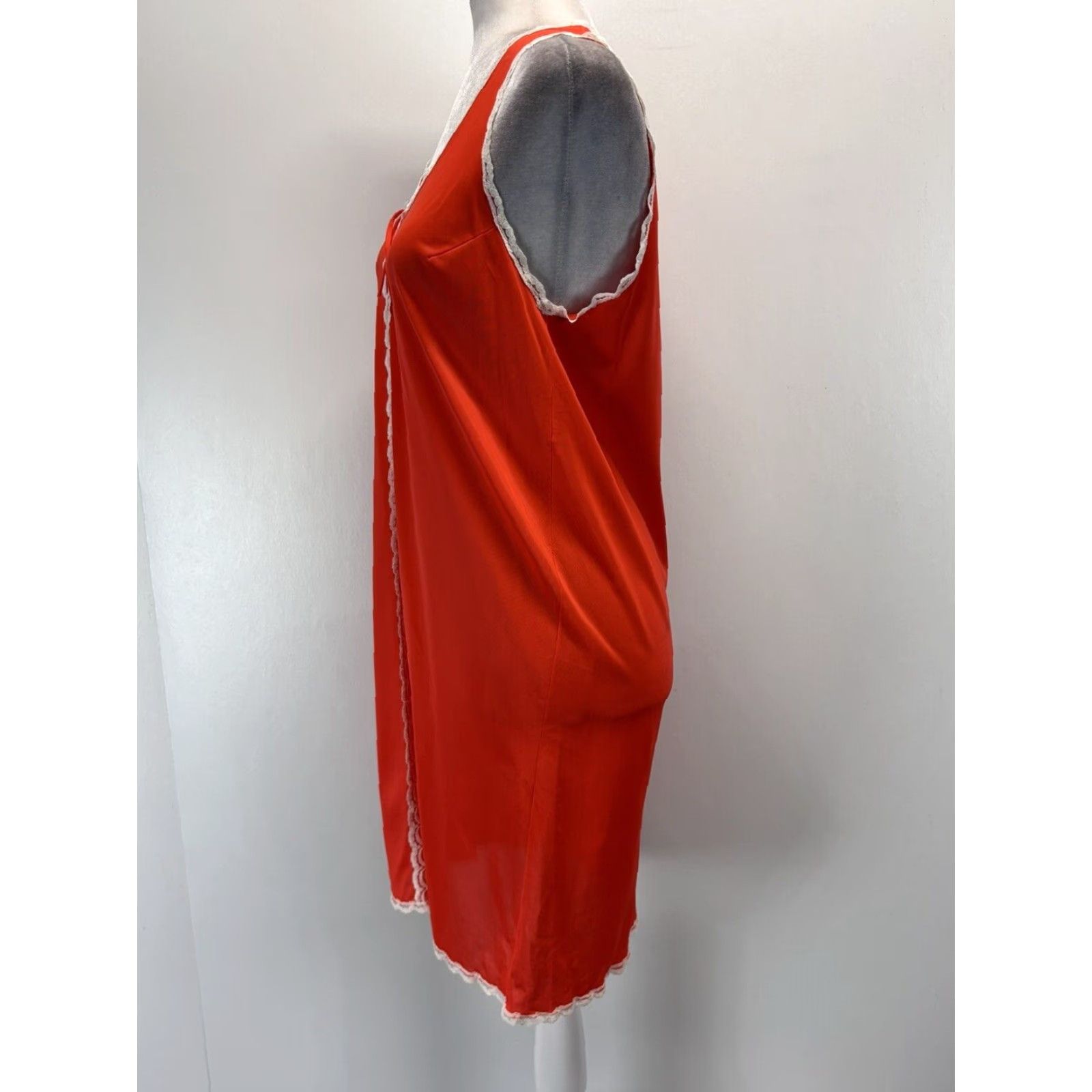 Vintage VINTAGE Formfit Rogers Nylon Nightgown Small Women's Orange Lace Trim Sleevesless 1970s Size ONE SIZE - 4 Thumbnail