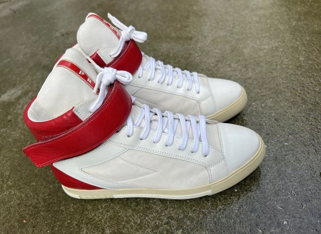 Prada ☄️Prada☄️White/Red Soft leather Sneakers (3T5743) Size US 8 / IT 38 - 3 Thumbnail