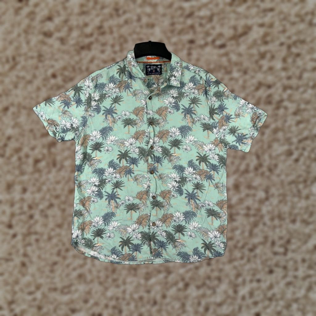 Vintage VINTAGE Denim & Flower Shirt Mens Medium Teal Palm Tree All Over Print Viscose Hawaiian Size US M / EU 48-50 / 2 - 1 Thumbnail