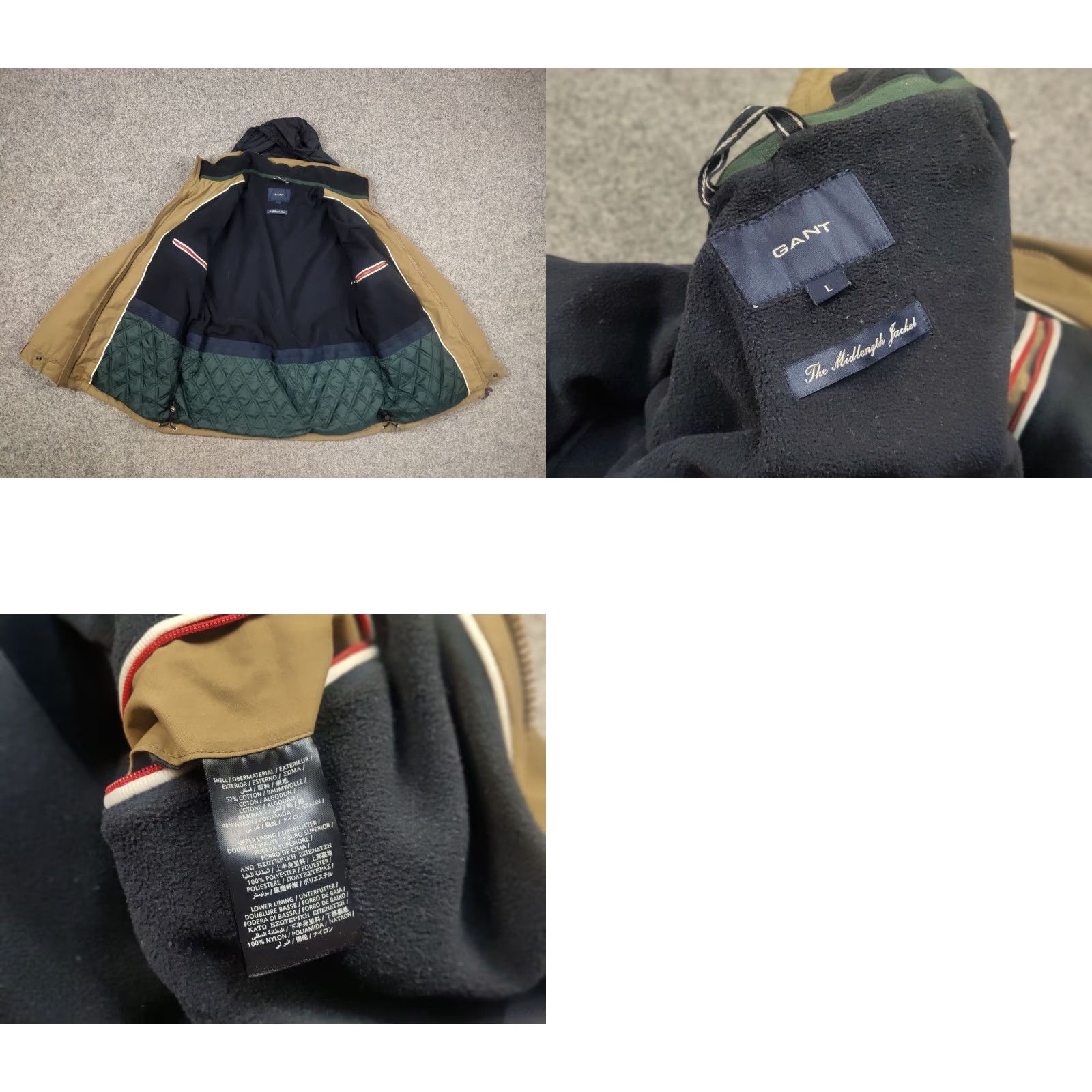 Gant Gant Jacket Main Selling Point Hooded Fleece-insulated Mid Length Dark Khaki Beige Nylon Zip Stand-Up Collar Men L Size Size US L / EU 52-54 / 3 - 10 Thumbnail