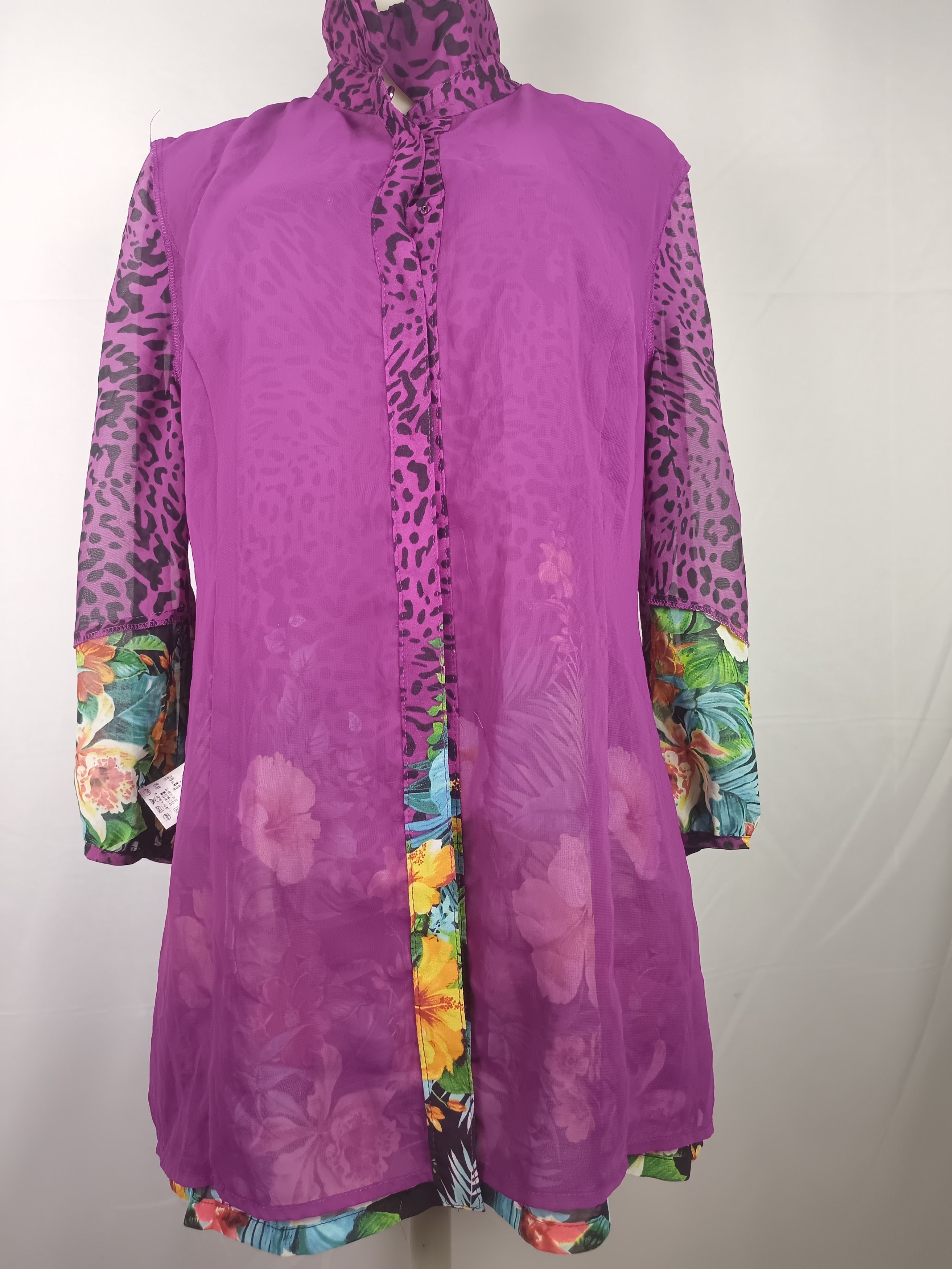 Japanese Brand Women's Chiffon Blouses Button Down Floral Leopard Print Size L / US 10 / IT 46 - 4 Thumbnail