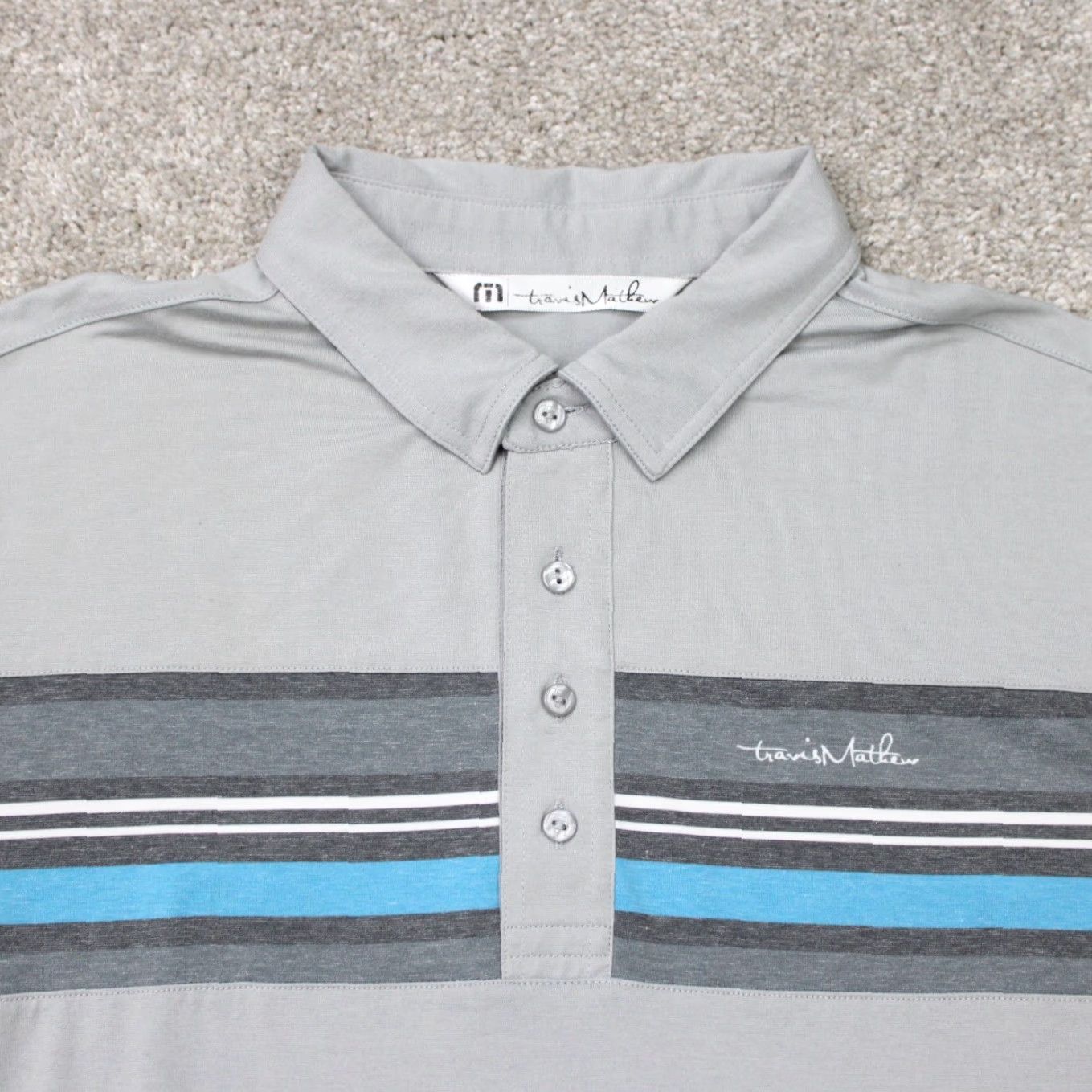 TravisMathew Travis Mathew Polo Shirt Mens Medium Gray Cotton/Polyester Stretch Short Sleeve Size US M / EU 48-50 / 2 - 6 Thumbnail