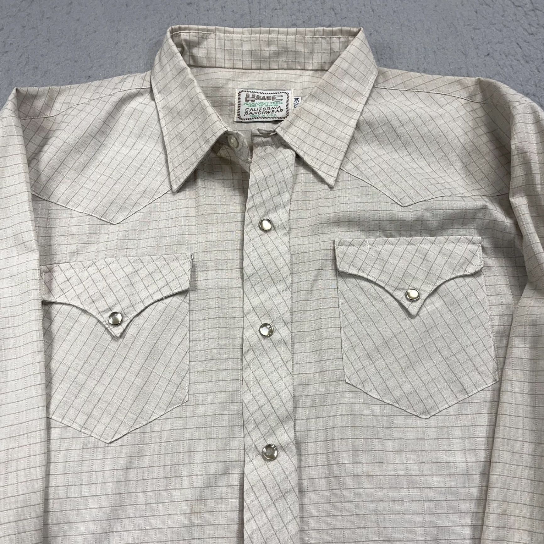Vintage VINTAGE HBar C California Ranchwear Shirt Mens XL Beige Check Western Snap 70s Size US XL / EU 56 / 4 - 2 Thumbnail