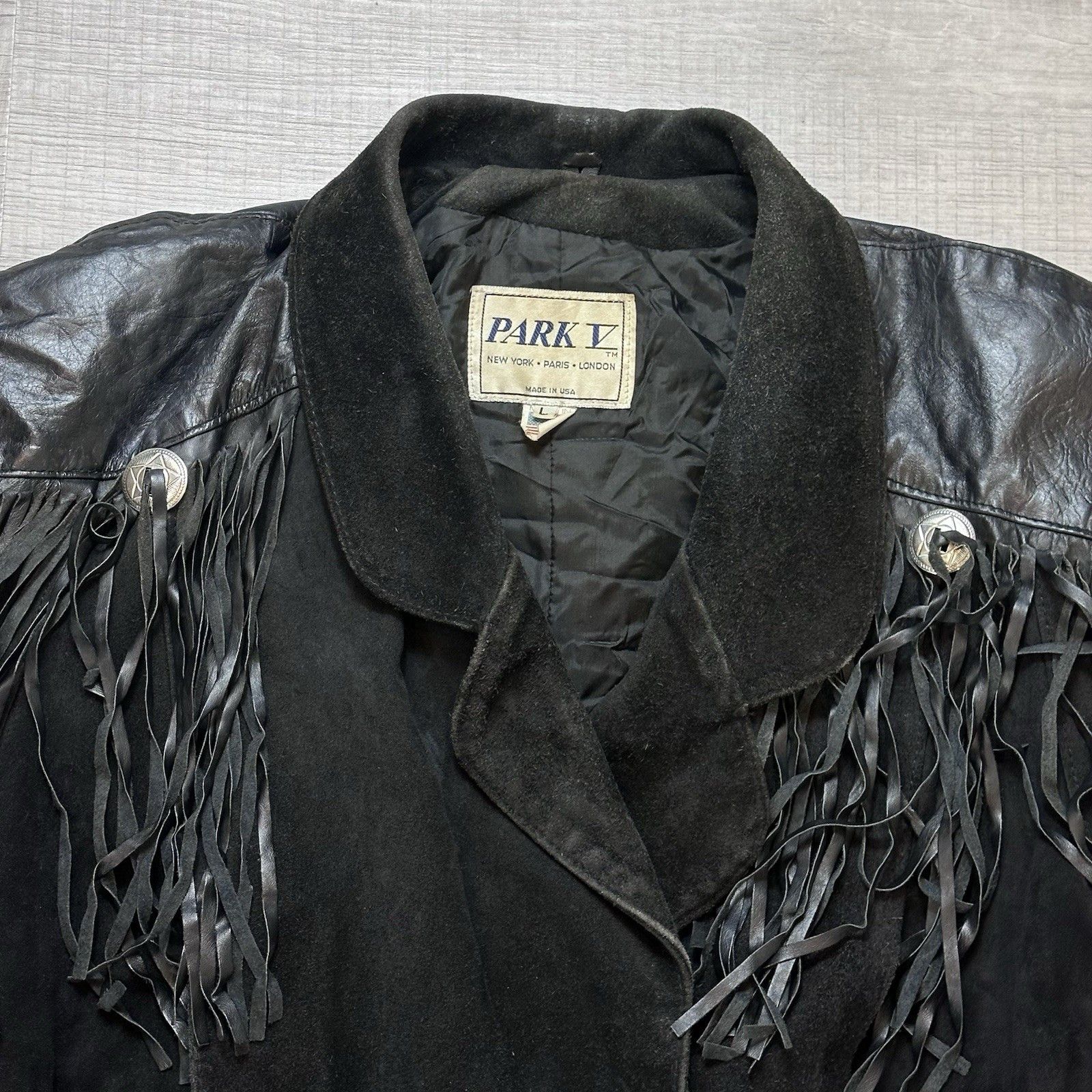 Vintage Vintage Park V Large Leather Moto Biker Jacket with Fringe Size L / US 10 / IT 46 - 4 Thumbnail