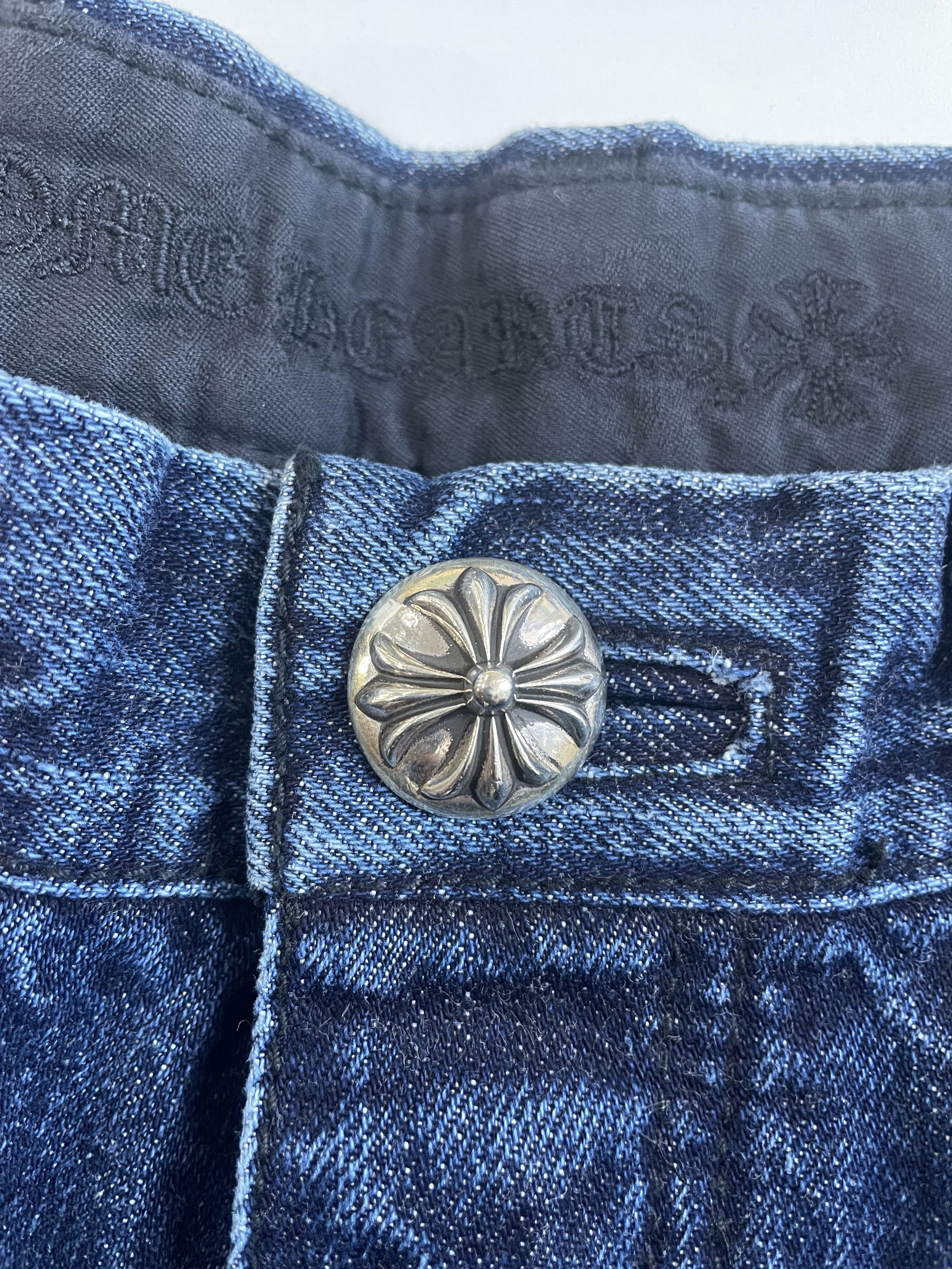 Chrome Hearts Chrome Hearts Black & White & Brown Patch Flame Knee Jeans Size US 32 / EU 48 - 8 Thumbnail