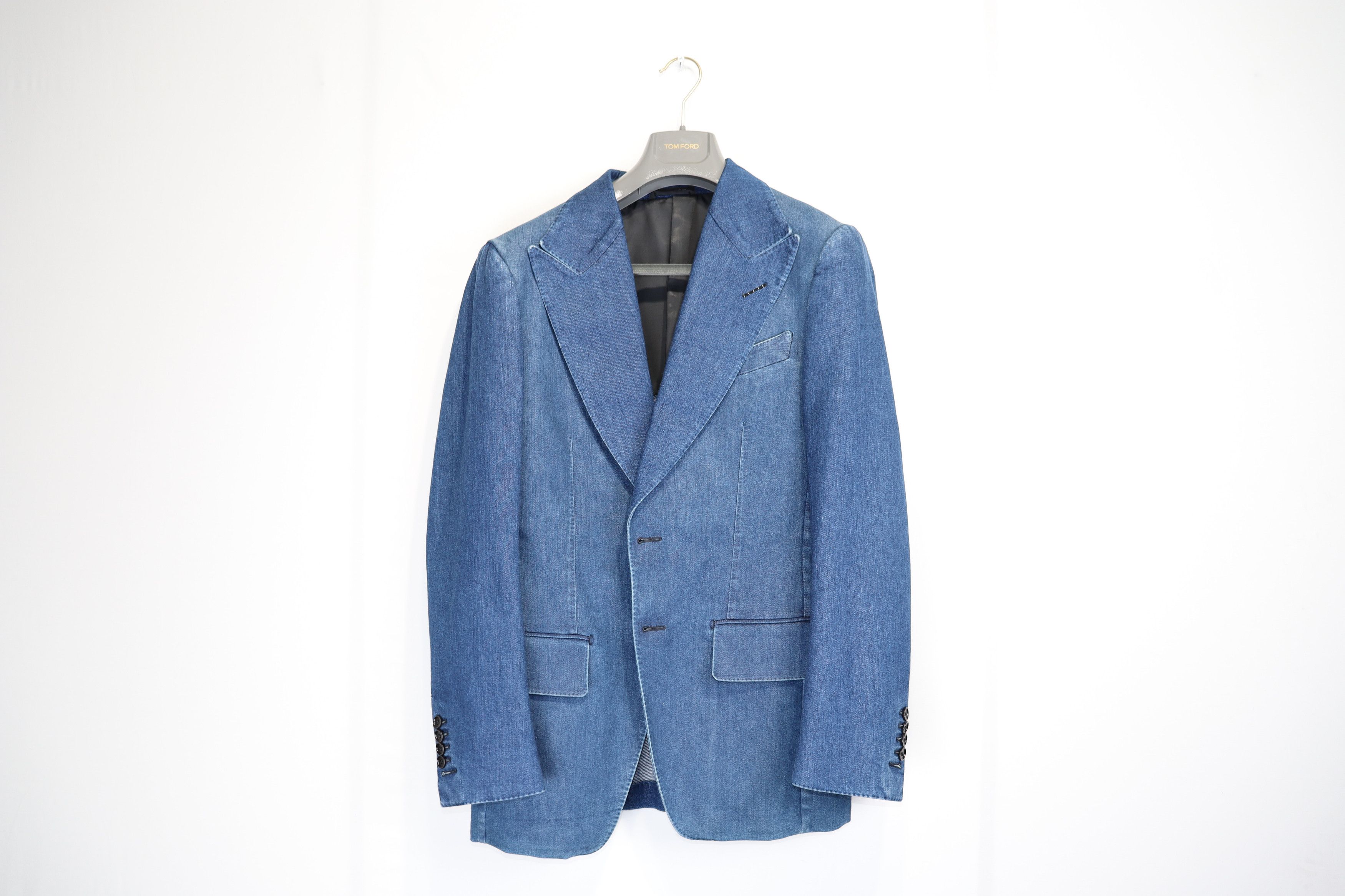 image of Tom Ford O1Rshd1 Denim Blazer Jacket In Blue, Men's (Size Small)