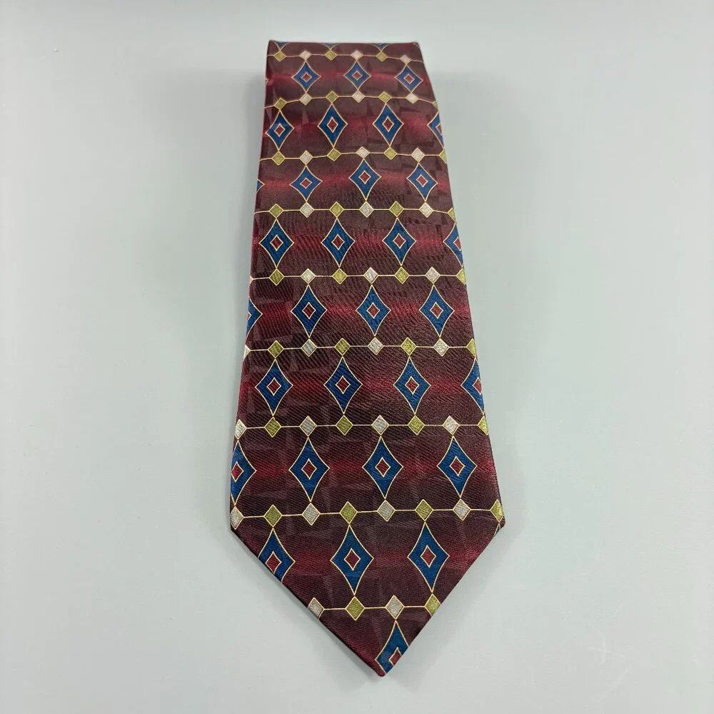 Hugo Boss Boss by Hugo Boss Burgandy / Blue Geometric Men's Tie Size ONE SIZE - 1 Thumbnail