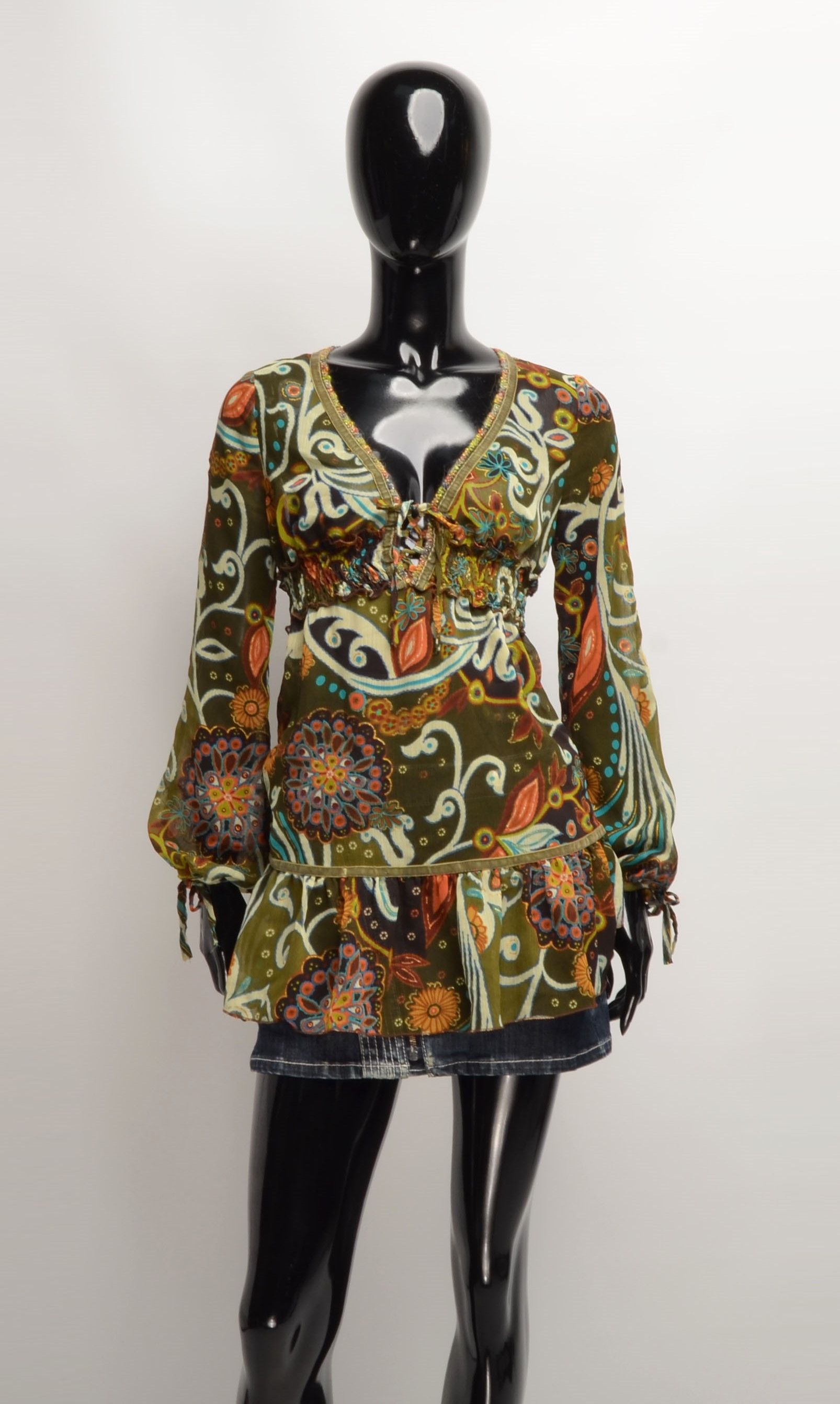 Vintage O'Divine Y2K Spanish Boho Fairy Mesh Floral Blouse