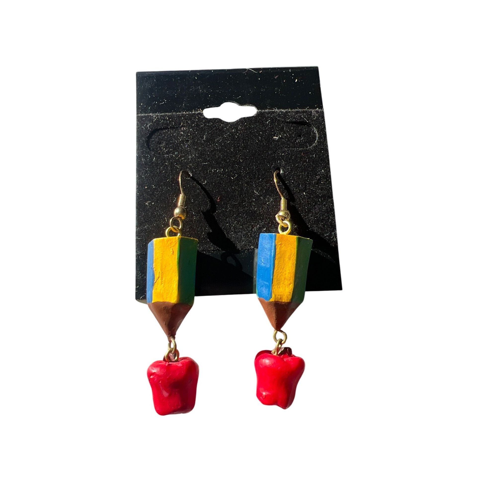 Other Painted Wood Dangle Earring Pencil Apple Teacher Dangle Hook Size ONE SIZE - 1 Thumbnail