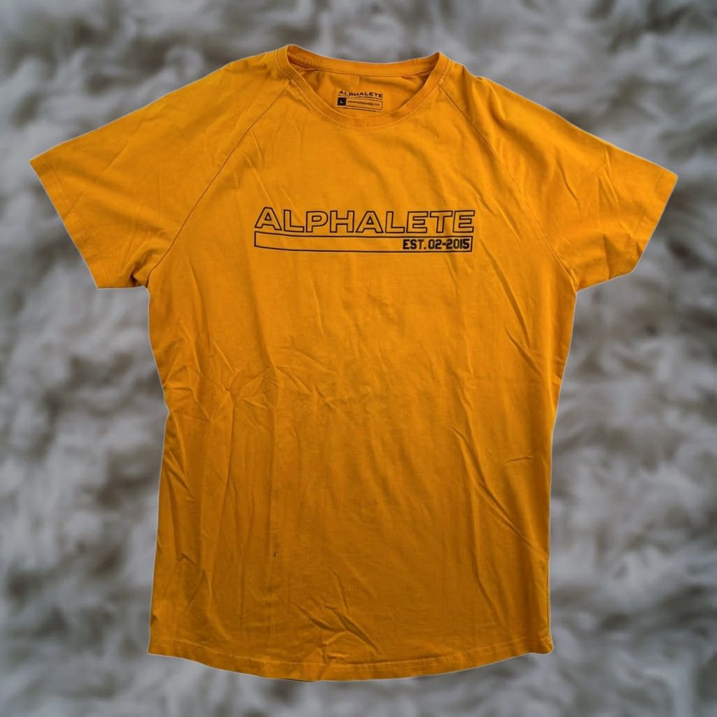 Vintage Alphalete T-Shirt Men’s Cotton Spandex Crew Neck Short Sleeve Yellow Large USA Vintage? (Adjusted title cannot include new info; result given) Size US L / EU 52-54 / 3 - 1 Thumbnail