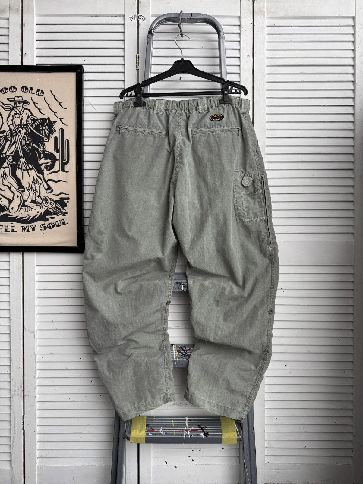Vintage Cabela’s Nylon Cargo Parachute Pants Wide Fit Olive