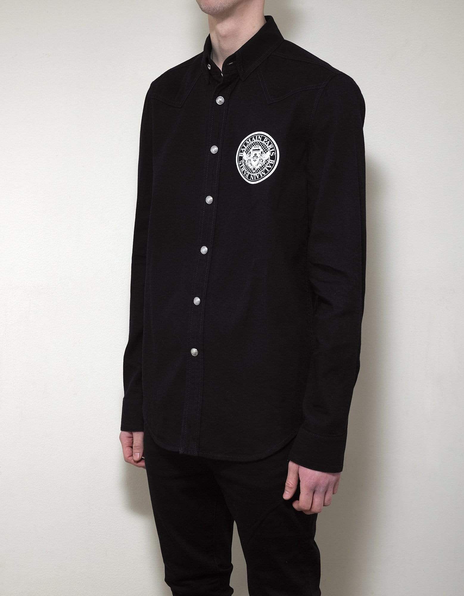 Balmain Balmain Black Logo Medallion Denim Shirt Size US M / EU 48-50 / 2 - 3 Thumbnail