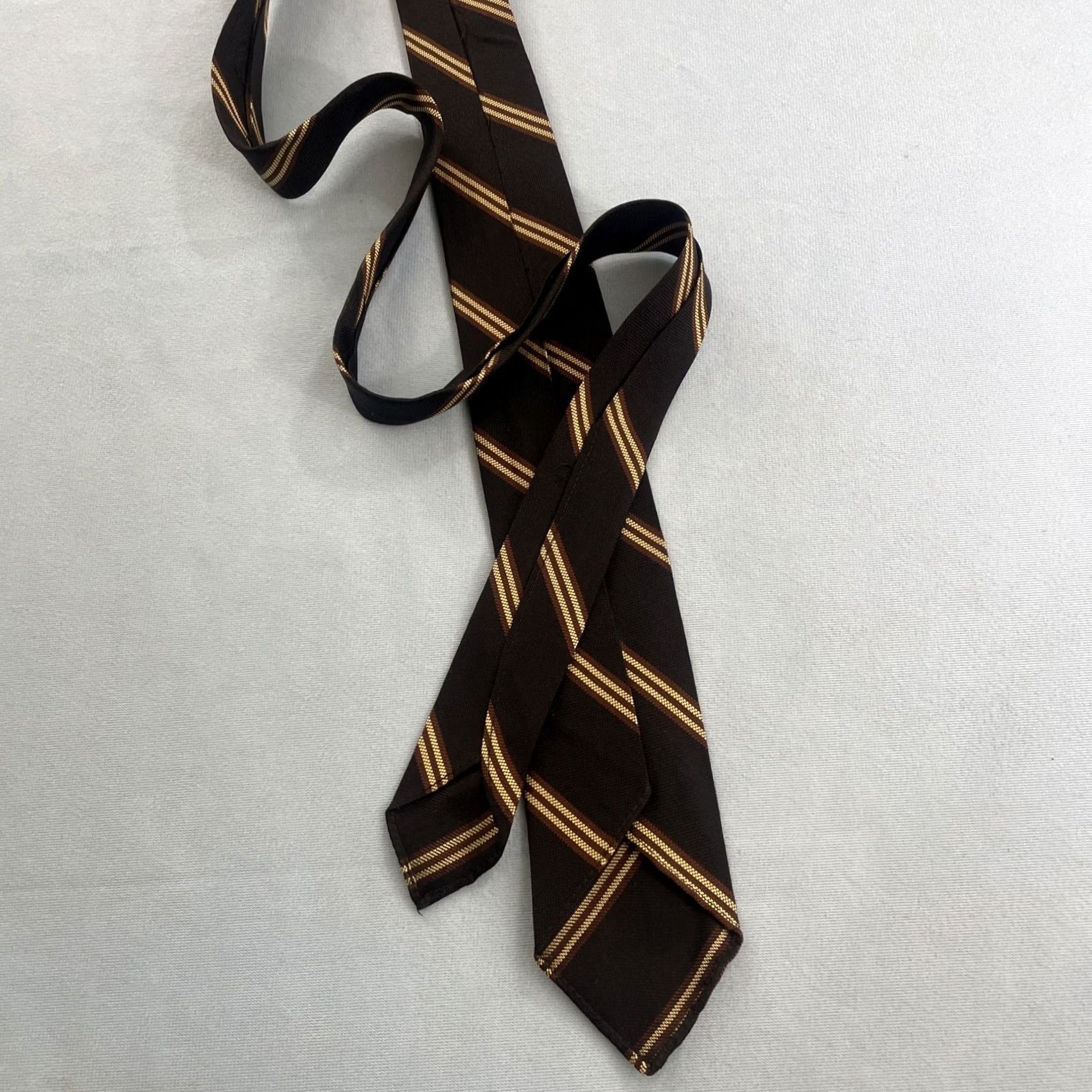 Arrow Vtg 60s 70s Repp Stripe Tie Woven Poly Navy Brown Exec Narrow Cravat 2.5x55 Capsule Necktie Mens Size ONE SIZE - 5 Thumbnail