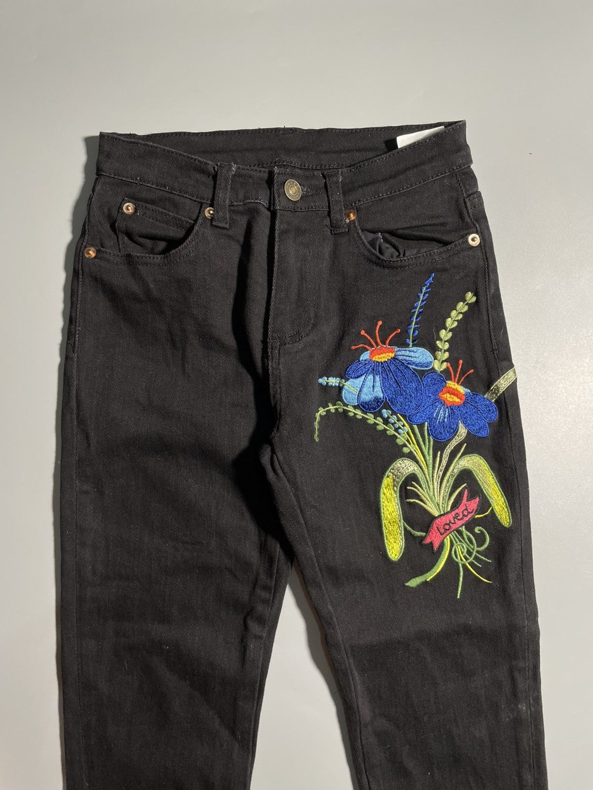 Gucci Gucci X Unskilled Worker Black Denim Floral Skinny Fit Jeans Size 26" / US 2 / IT 38 - 2 Thumbnail