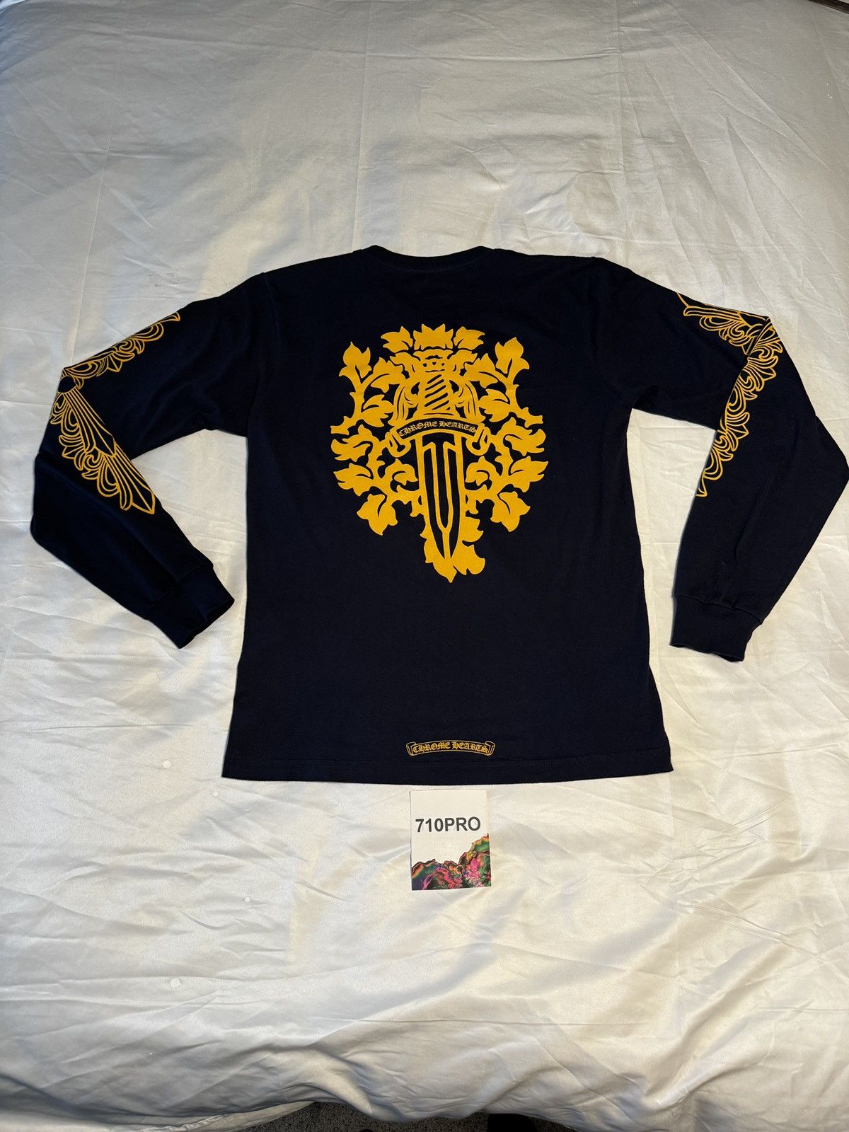 image of Chrome Hearts Dagger Pocket Long Sleeve Tee Navy Blue / Yellow Med, Men's (Size Medium)