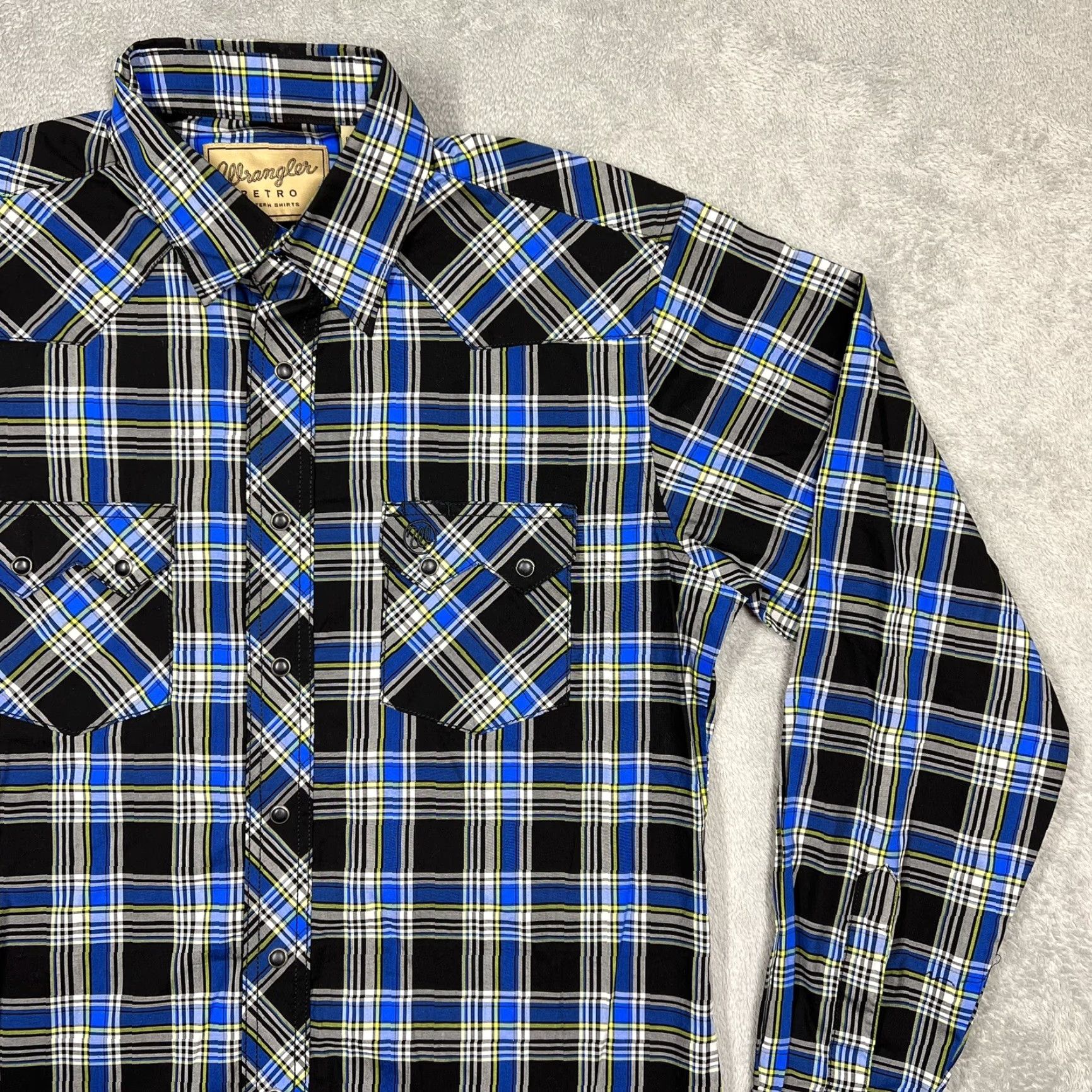 Wrangler Wrangler Western Shirt Mens Medium Pearl Snap Long Sleeve Plaid Blue Black Size US M / EU 48-50 / 2 - 2 Thumbnail