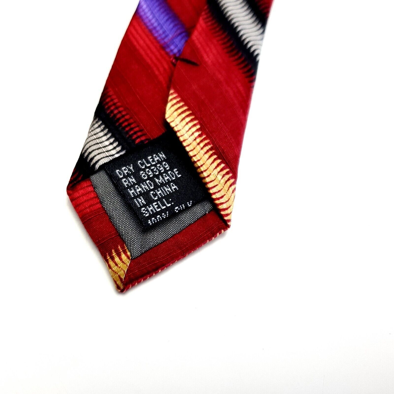 Designer Zanzara Red Multi-Colored Striped Woven Silk Tie Size ONE SIZE - 4 Thumbnail