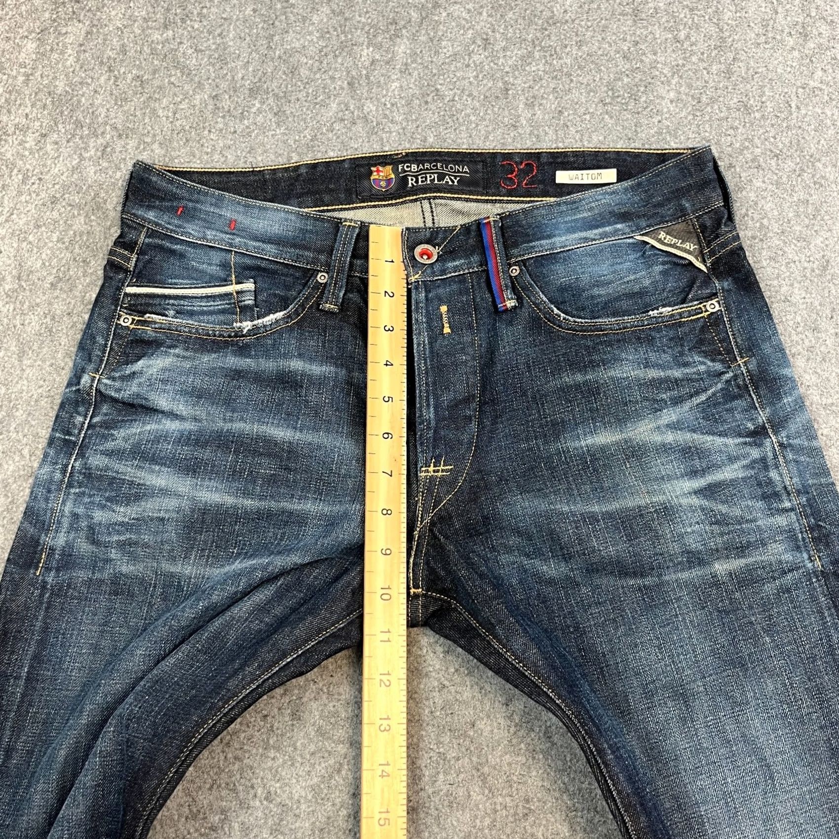 Replay Replay Jeans Mens 32 30 Straight Dark Wash Blue Whiskering FC Barcelona Collab Size US 32 / EU 48 - 5 Thumbnail