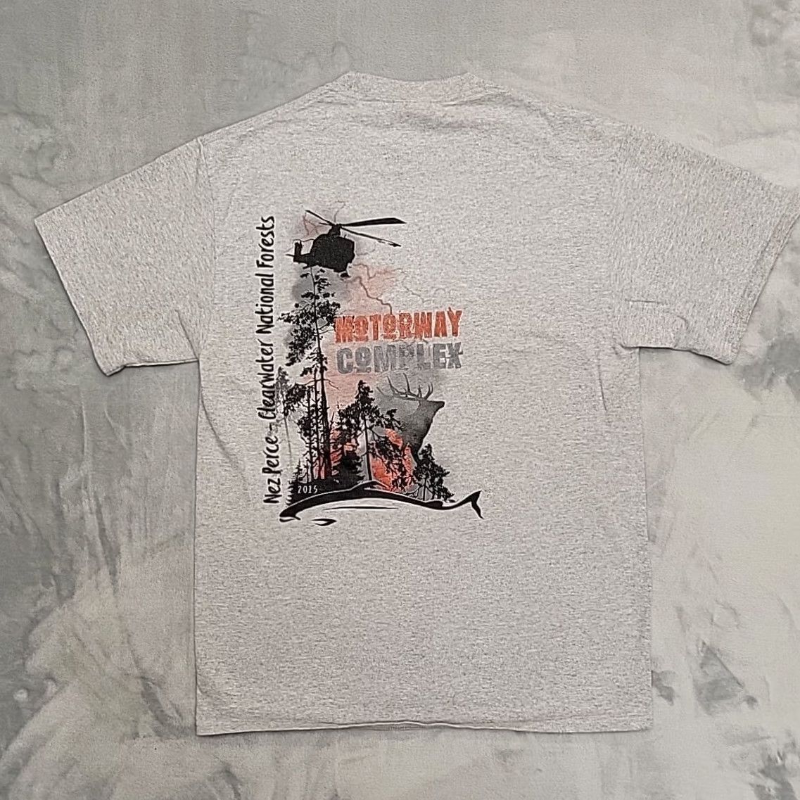 Vintage Wildland Firefighter Shirt Mens M 2015 Nez Perce Clearwater Forest ID Gray Cotton Blend Jersey Crew Neck Short Sleeve Graphic Print T-Shirt Size US M / EU 48-50 / 2 - 4 Thumbnail