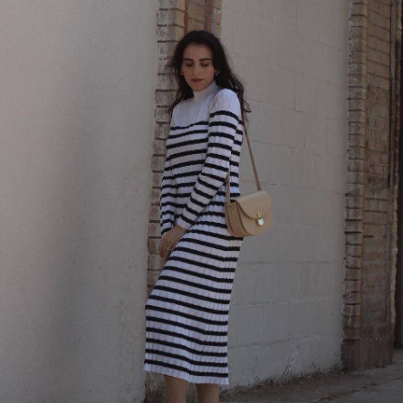 Sezane Sezane | Katrina Dress Ecru Navy Striped Sweater Dress XL Size XL / US 12-14 / IT 48-50 - 3 Thumbnail