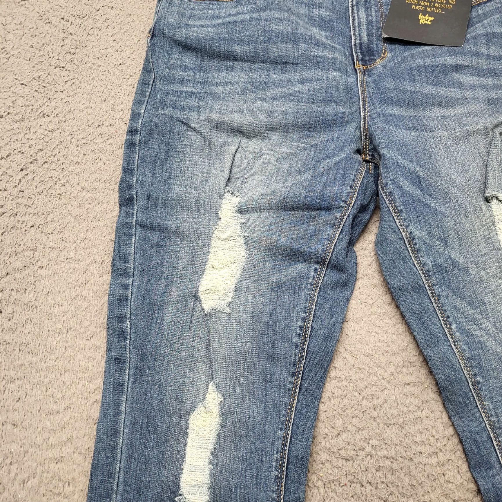 Vintage INDIGO REIN Jeans Women's 13/30 Medium Blue Distressed High Rise Crop Slim 5-Pocket Denim Jeans Womens 90s City College Fashion Size 34" / US 12 / IT 48 - 4 Thumbnail