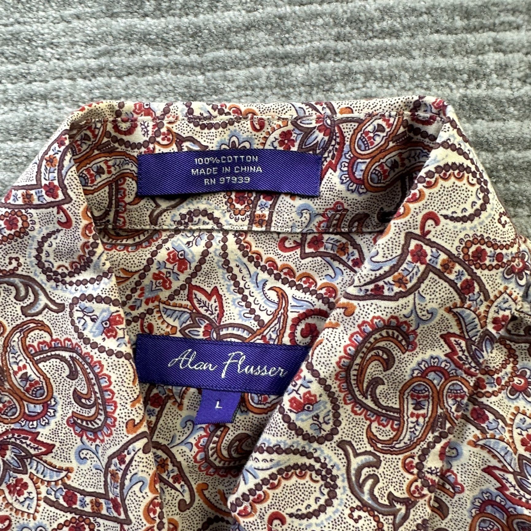 Vintage Alan Flusser Shirt Mens Large Beige Red Paisley Button Up Casual Size US L / EU 52-54 / 3 - 7 Thumbnail