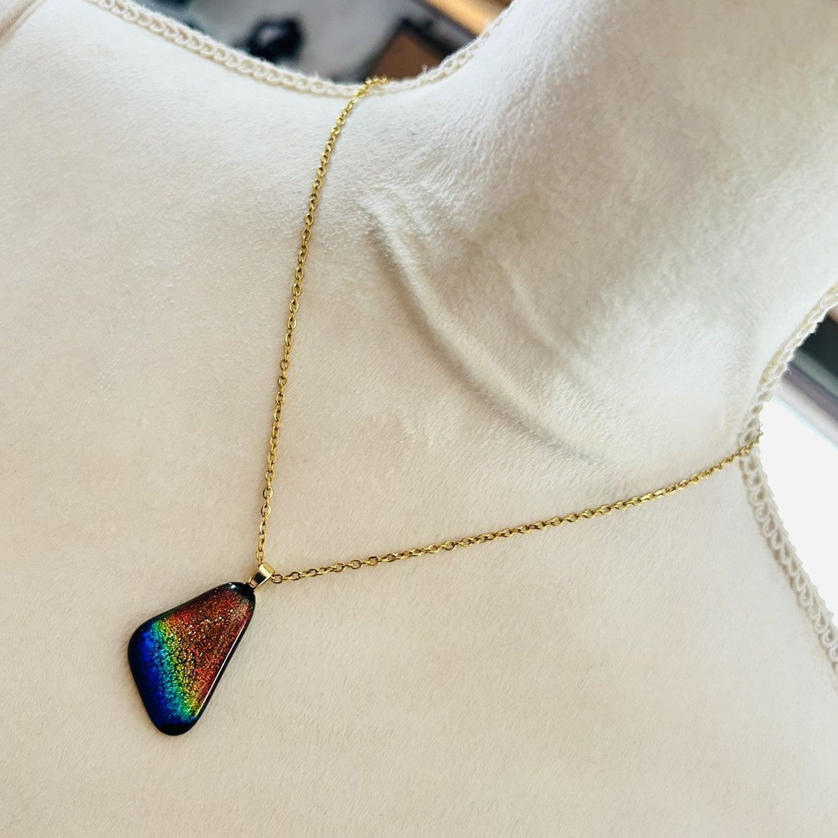 Handmade Handcrafted dichroic sparkle pendant on chain necklace Size ONE SIZE - 1 Thumbnail