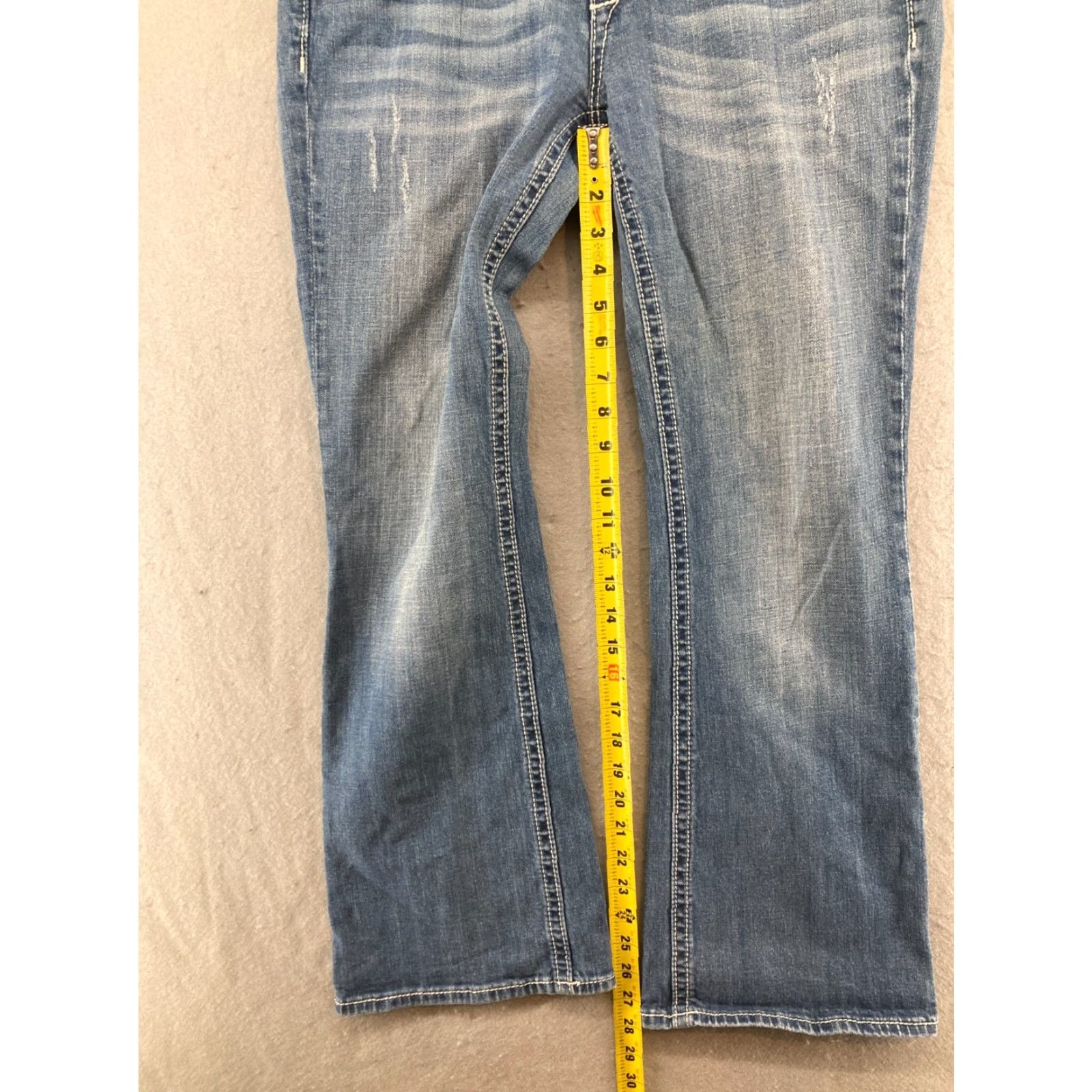Express Express Bootcut Jeans Womens 32 Low Rise Distressed Thick Stitch Blue Cotton Blend Size 24" / US 00 / IT 34 - 5 Thumbnail