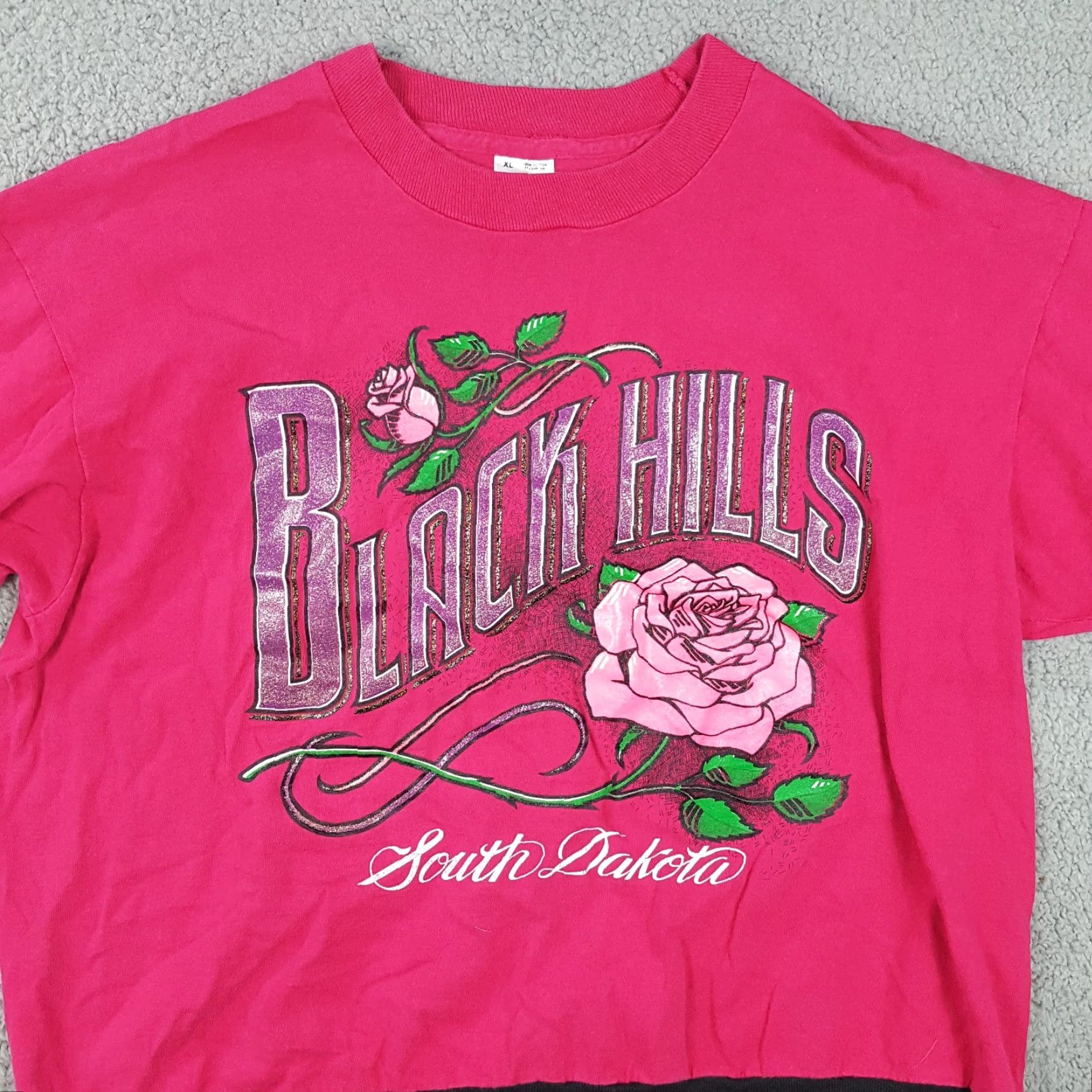 Fruit Of The Loom VINTAGE Fruit of the Loom 90s Pink Rose Biker T-Shirt Women's XL Grunge Retro Classic Size XL / US 12-14 / IT 48-50 - 2 Thumbnail