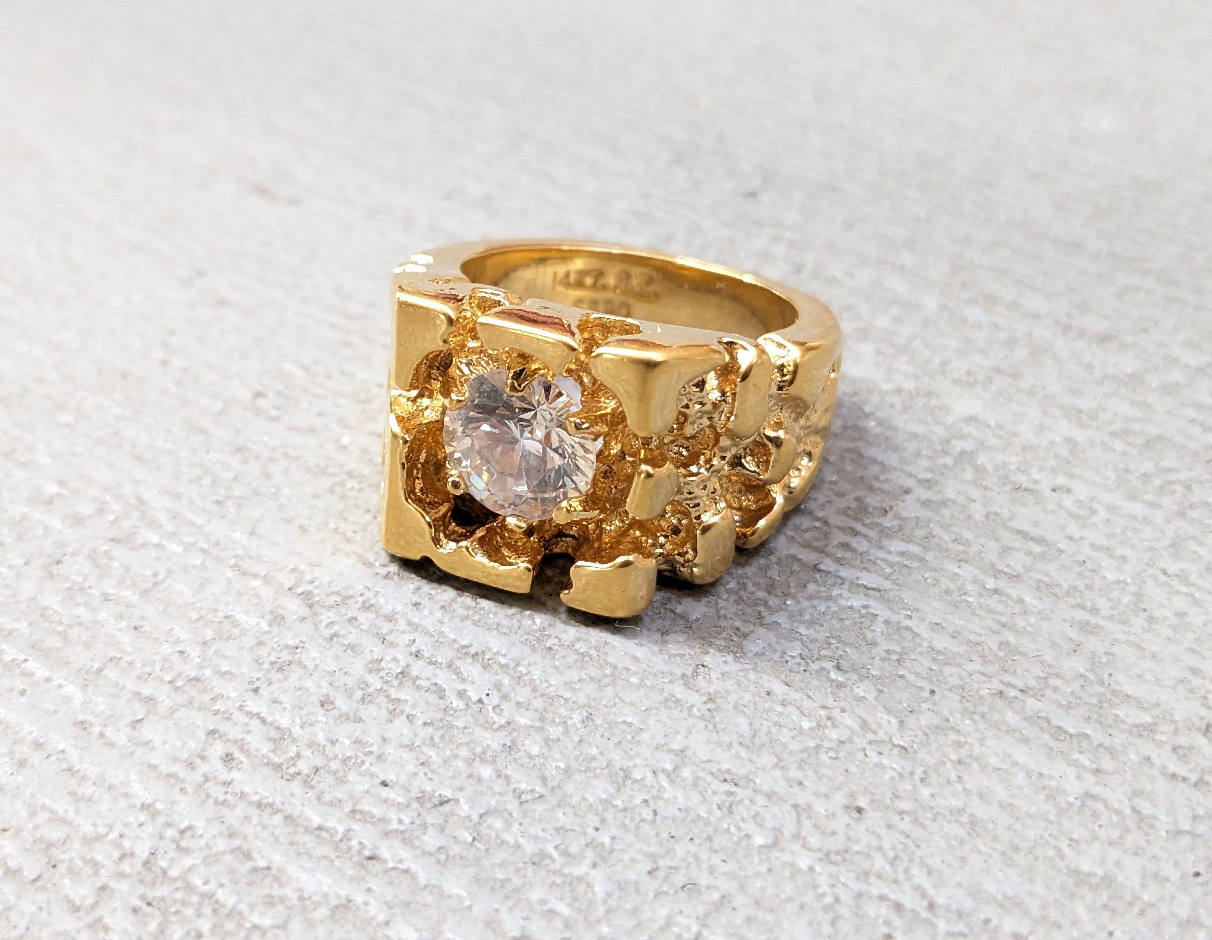 Jewelry Gold Plated Ring Nugget CZ Size 7 Brutalist Modern Square Size ONE SIZE - 2 Thumbnail