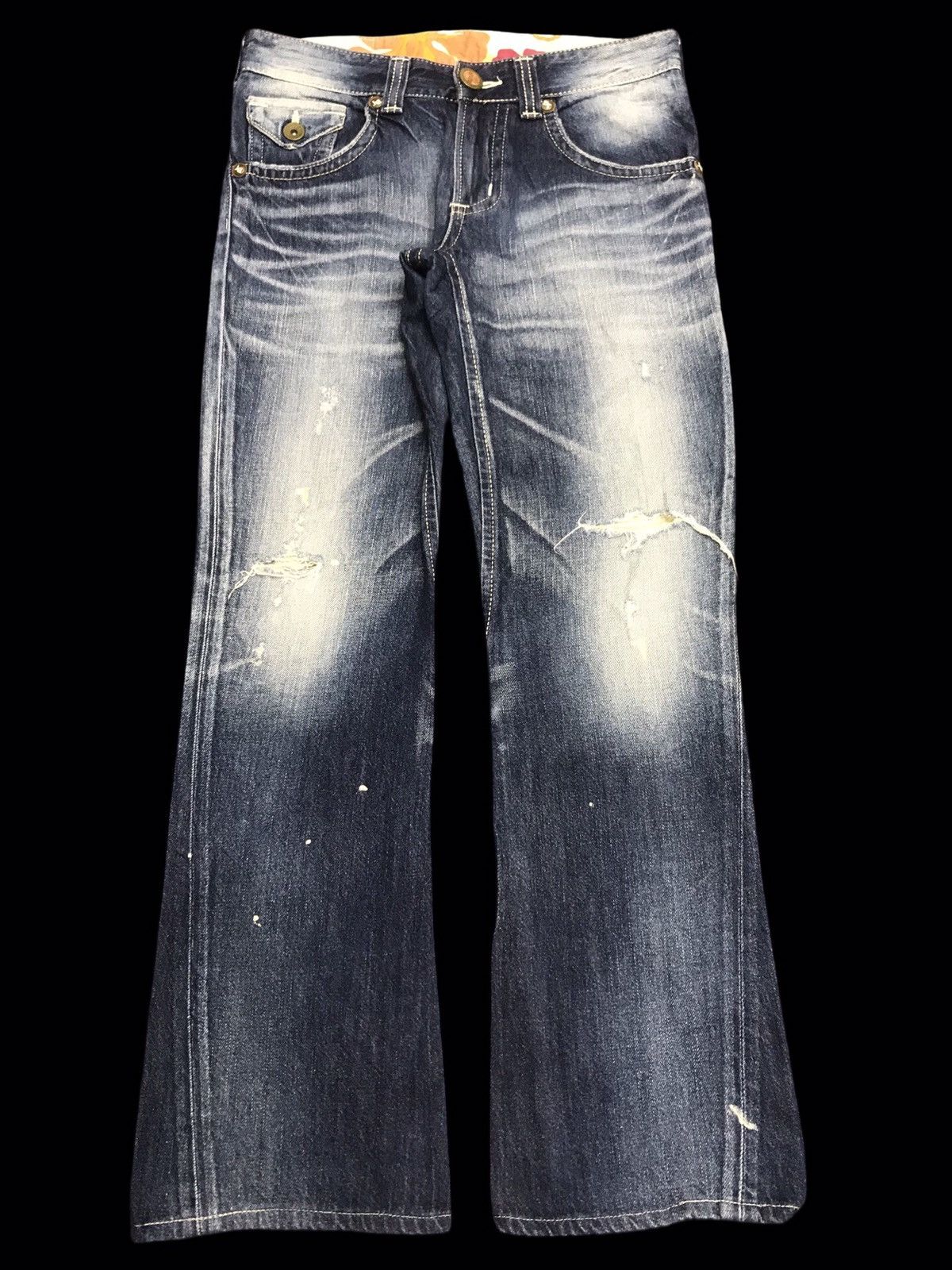 Edwin 💥FLARE💥VTG EDWIN BLUE STONEWASH DISTRESSED DENIM F215 Size US 32 / EU 48 - 1 Thumbnail