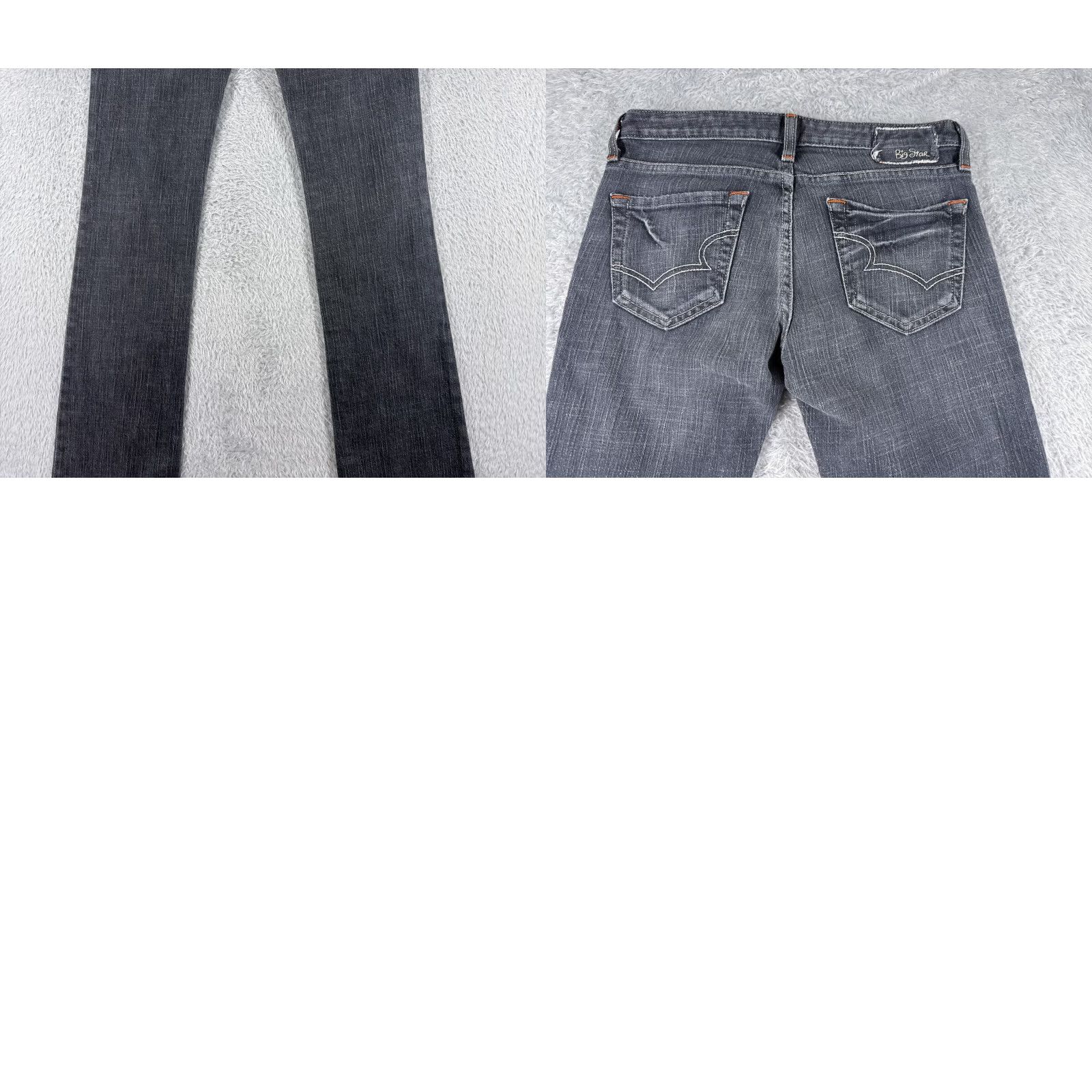 Vintage BIG STAR Jeans Women 26 Gray Denim Bootcut Low US Made Cotton 26x33 Distressed Embroidered Zipper 5-Pocket Regular Size 26" / US 2 / IT 38 - 10 Thumbnail