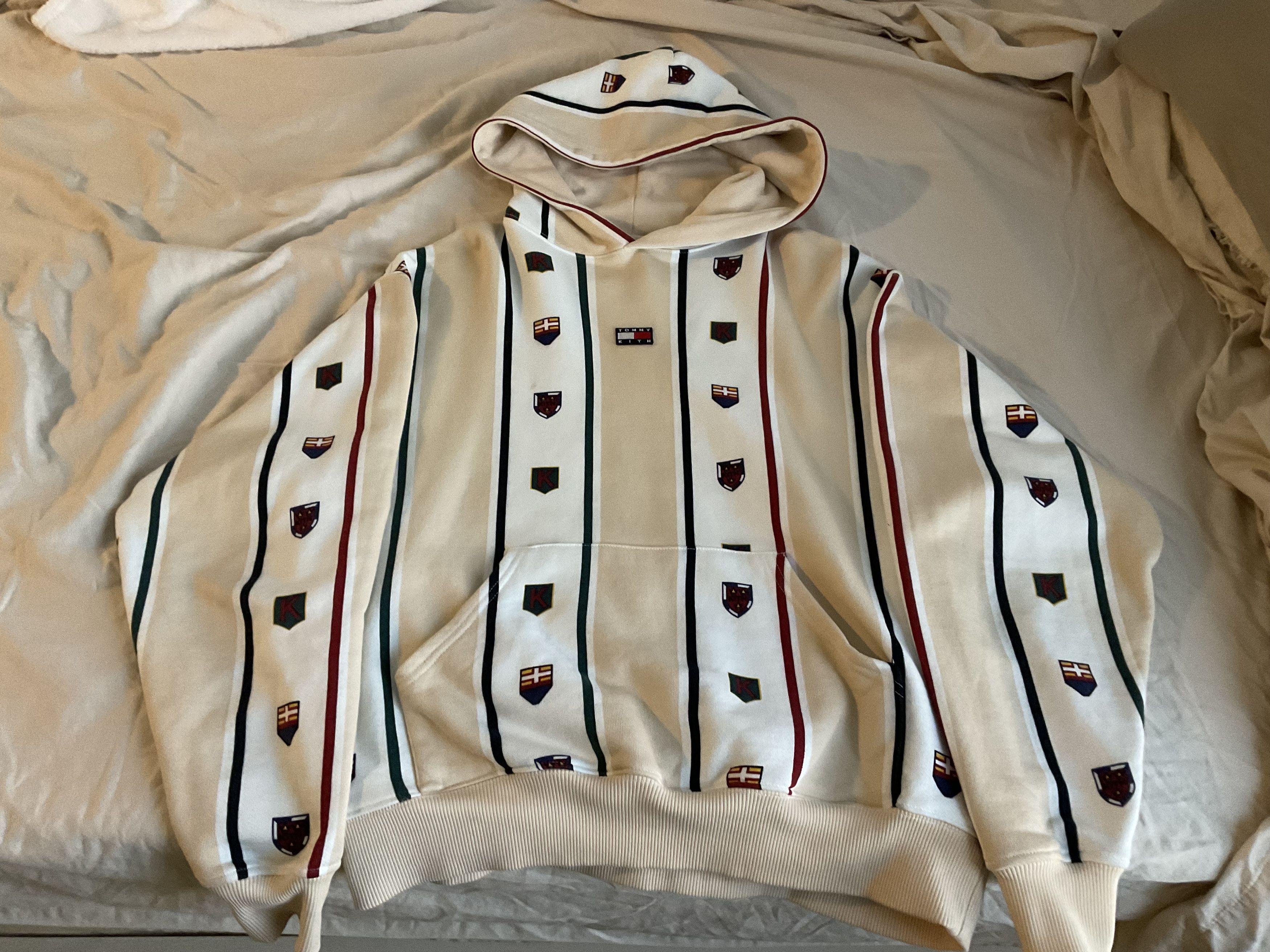 image of Kith x Tommy Hilfiger Keith-Tommy Hilfiger Stripe Hoodie in Cr/me White, Men's (Size Medium)