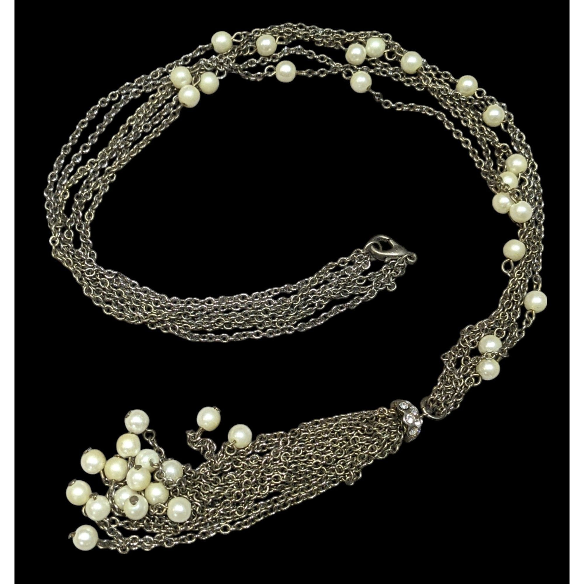 Other Vintage Multistrand Faux Pearl Chain Tassel Necklace With Rh Size ONE SIZE - 1 Thumbnail
