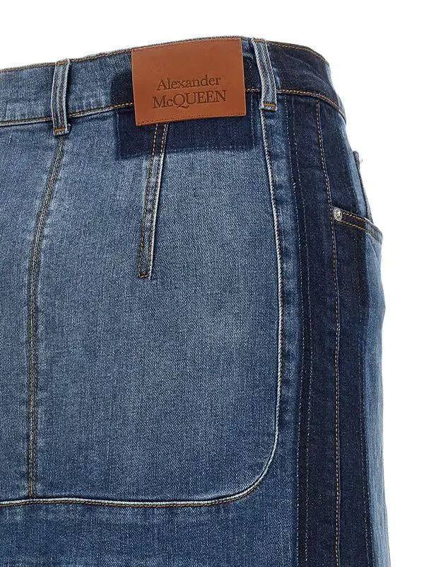 Alexander McQueen o1y0325 Denim Midi Skirt in Blue Size 30" / US 8 / IT 44 - 4 Thumbnail