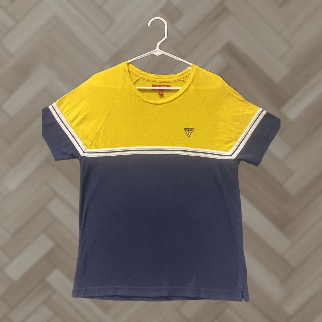 Guess GUESS Shirt Adult yellow Navy Blue Casual Logo Modern Fit Mens M 102-28 Size US M / EU 48-50 / 2 - 1 Thumbnail