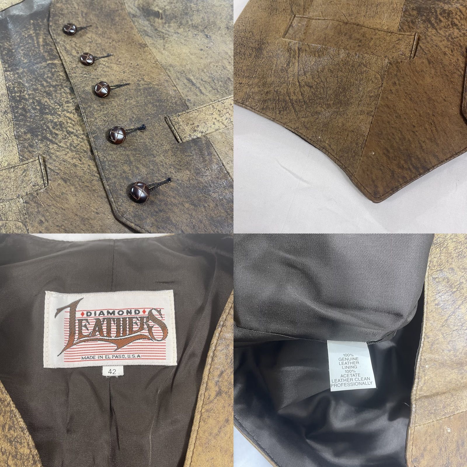 Vintage VINTAGE Diamond Leathers Vest Men 42 Brown Leather Biker Western Made In USA Diamond Leathers Vest Mens Brown Leather Vest 42 Size US XS / EU 42 / 0 - 8 Thumbnail
