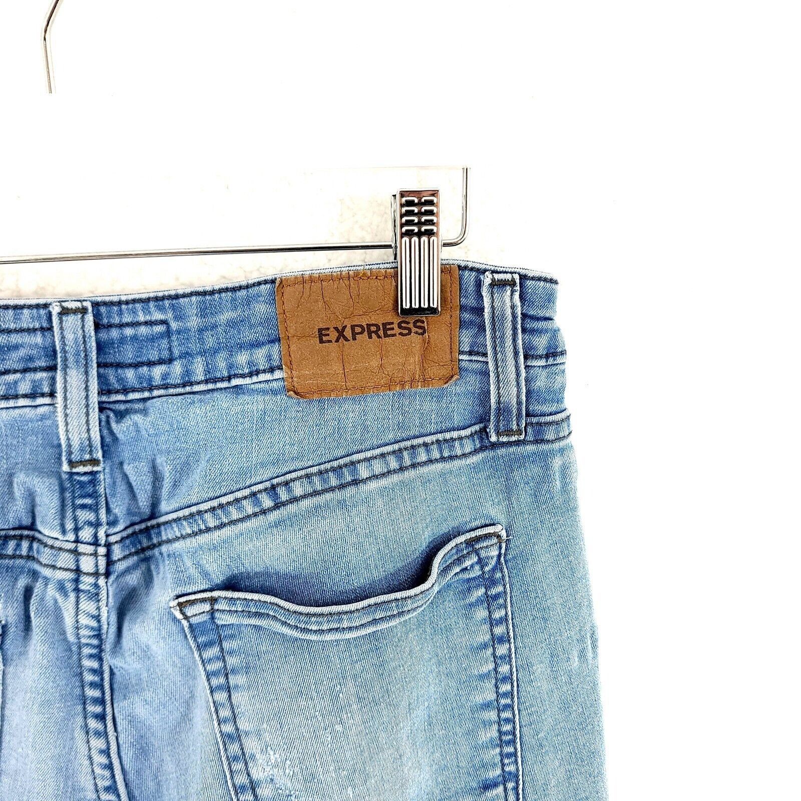 Express DAMAGED Express Light Blue Stone Wash Whisker Mid Rise Denim Size US 30 / EU 46 - 5 Thumbnail