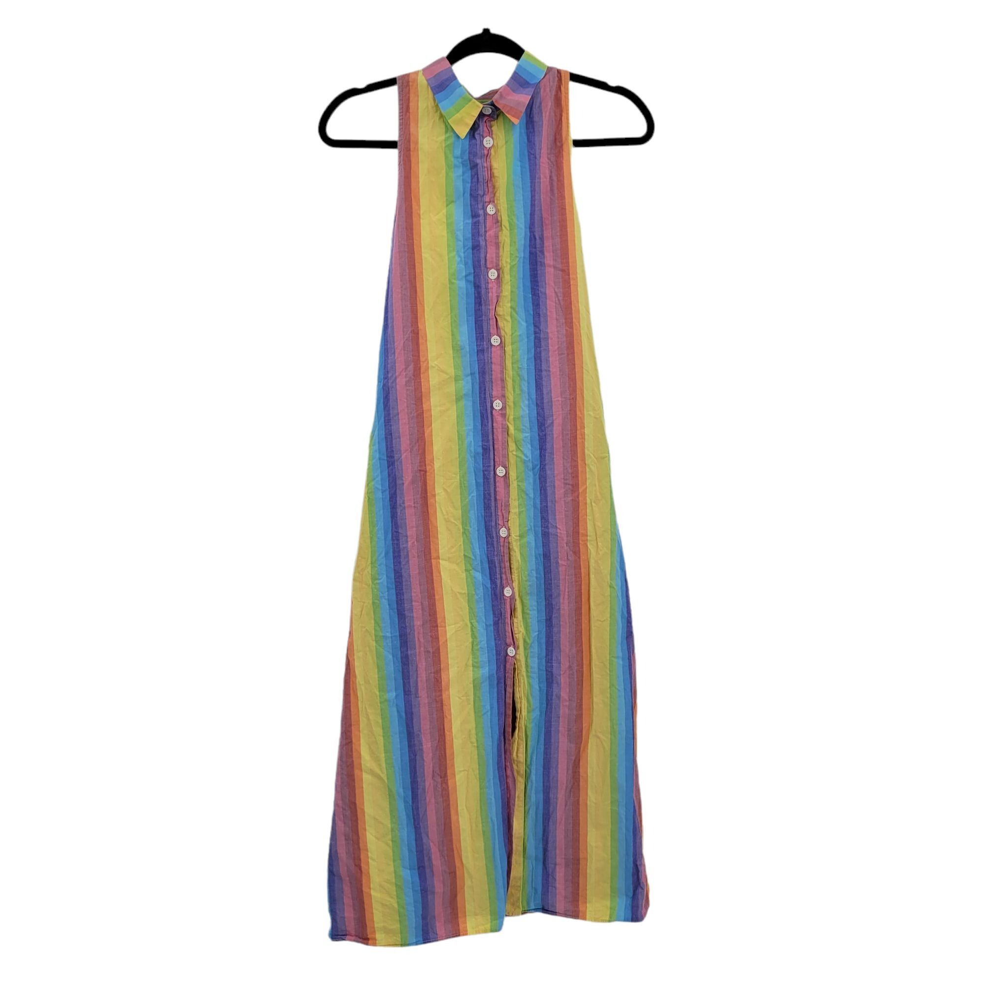 Vintage M.D.S. Stripe Pinafore Shirtdress Sz 2 Rainbow Midi Dress A- Size XS / US 0-2 / IT 36-38 - 1 Thumbnail