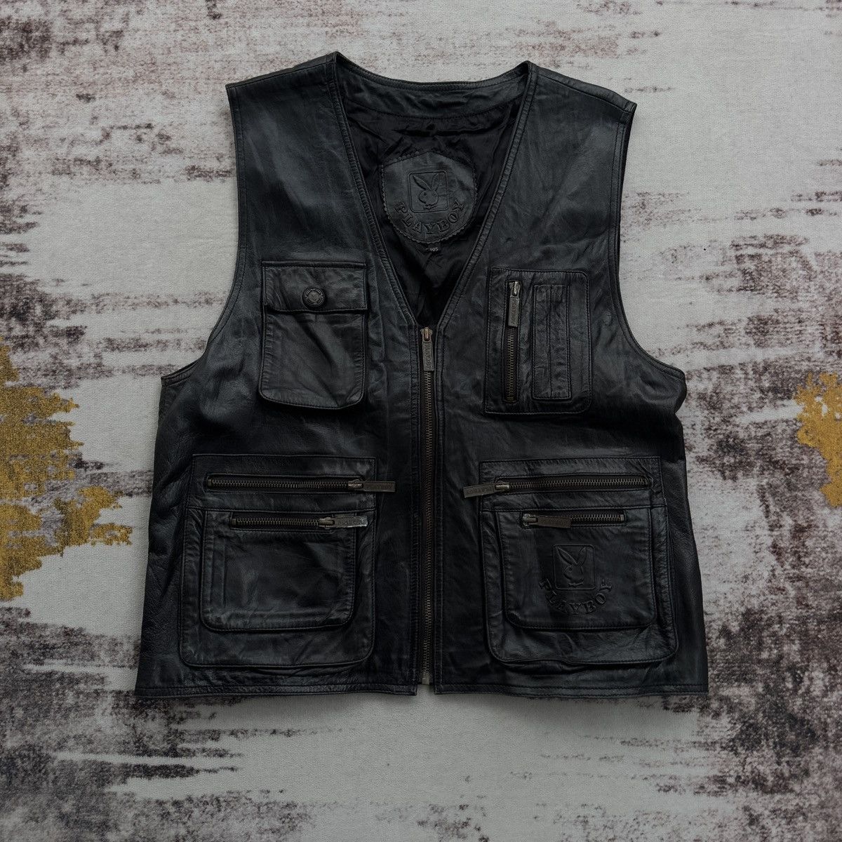 Playboy VINTAGE PLAYBOY TACTICAL LEATHER VEST JACKET BIKERS RARE 90s Size 40R - 1 Thumbnail