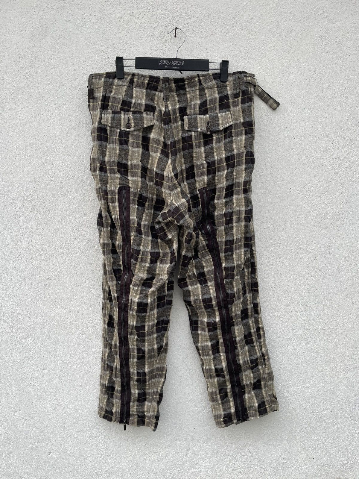 image of Kenzo Homme Checked Long Zipper Back Side Pants in Brown, Men's (Size 38)