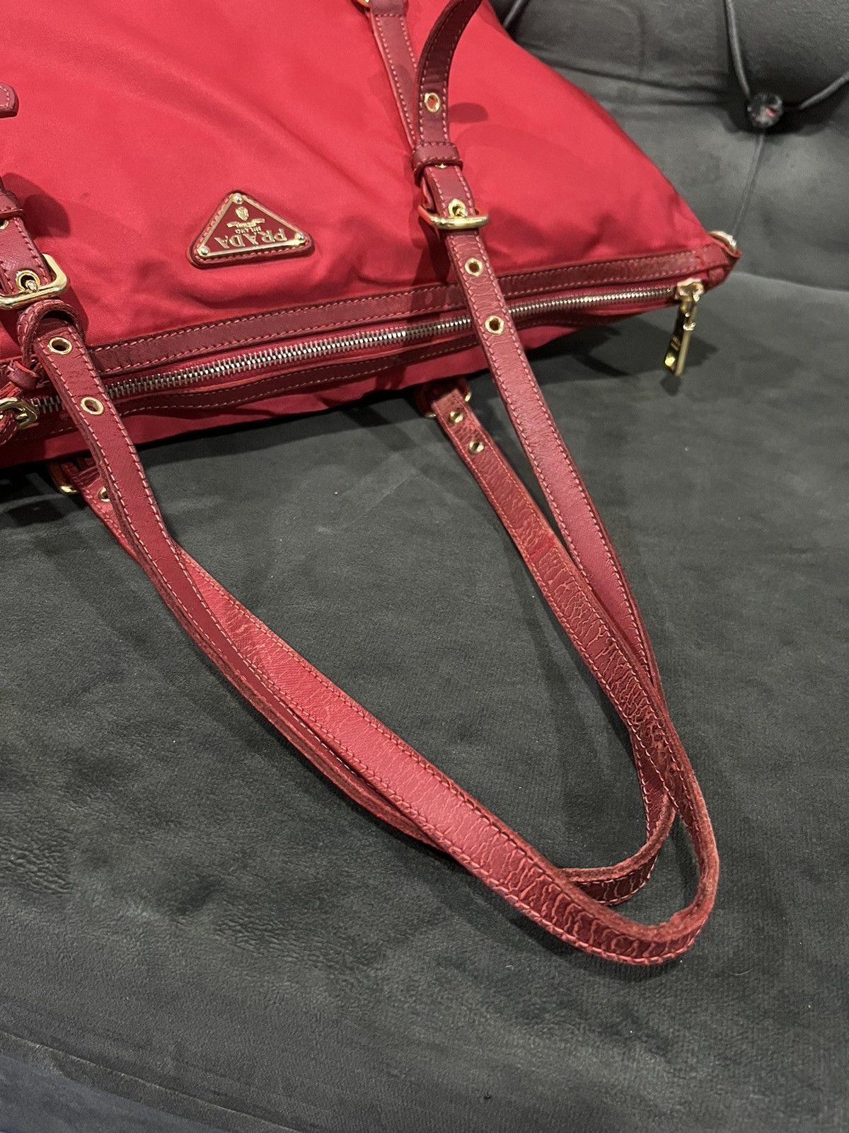 Prada Authentic Prada Tessuto Saffiano Rosso (Red) Nylon Tote Bag Size ONE SIZE - 16 Thumbnail