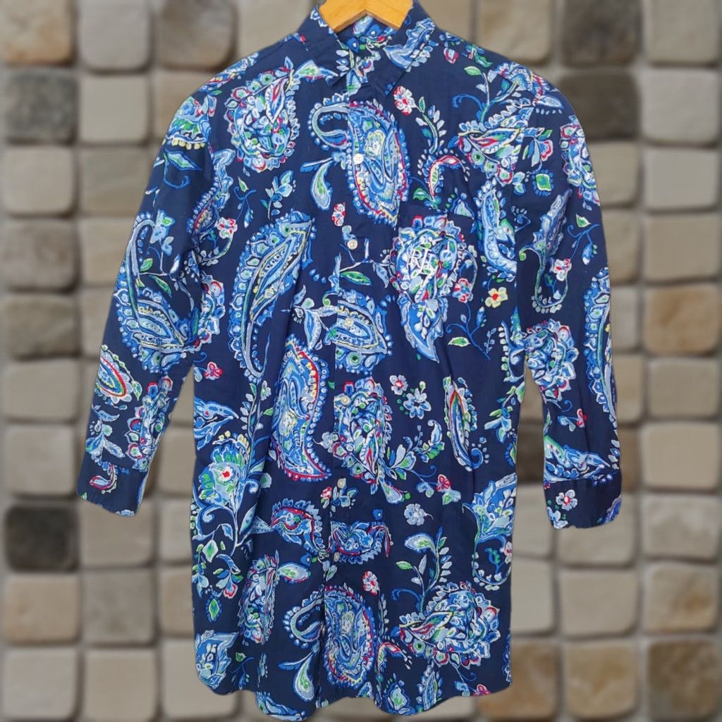 Ralph Lauren VINTAGE Lauren by Ralph Lauren Shirt Dress Womens Medium Navy Blue Paisley Button Collar Size M / US 6-8 / IT 42-44 - 1 Thumbnail