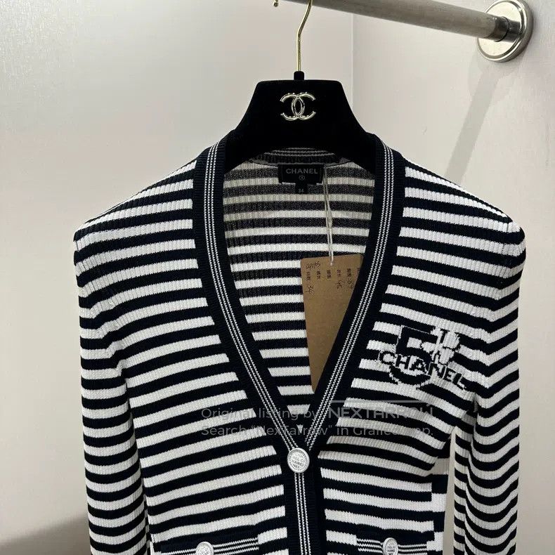 Chanel Chanel No. 5 slogan letter striped knitted cardigan coat Size XXS / US 00 / IT 34 - 7 Thumbnail