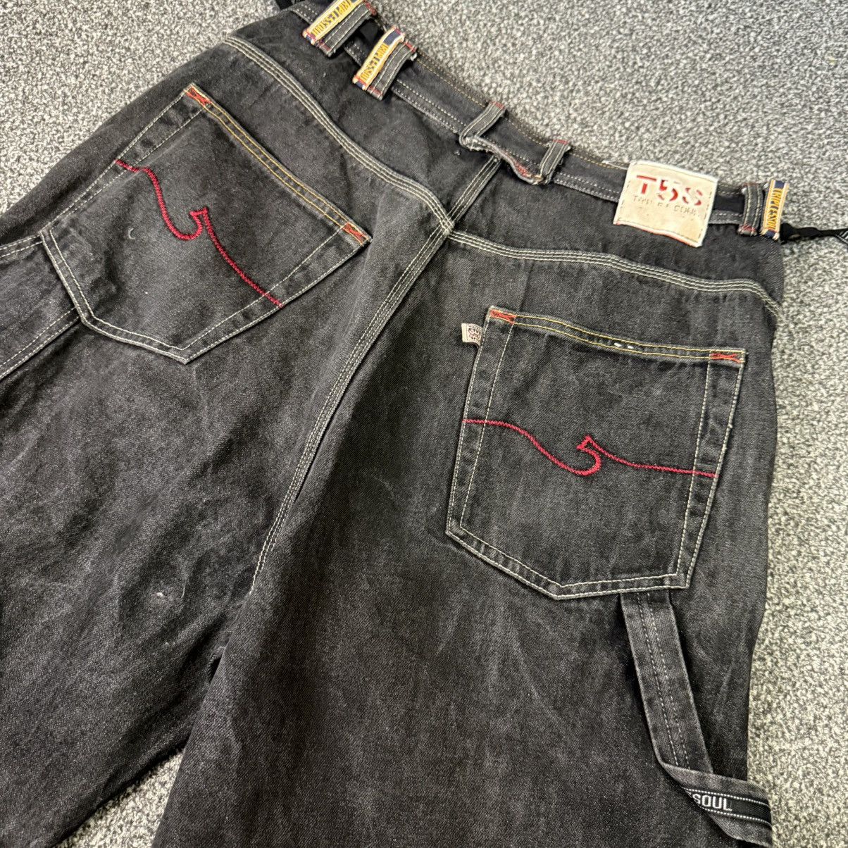 If Six Was Nine Triple 5 Soul Faded Black Baggy Crazy Jeans Size US 36 / EU 52 - 6 Thumbnail