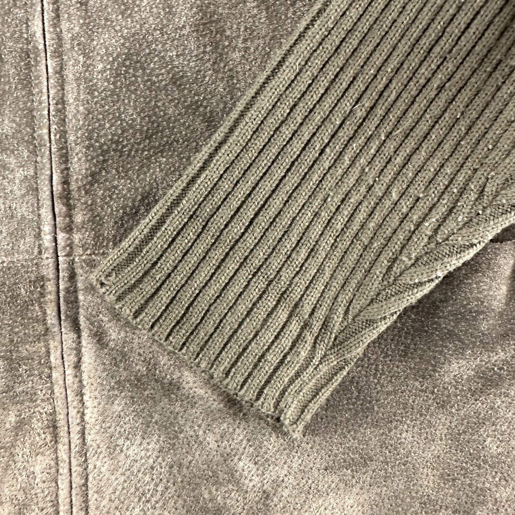 Olive VINTAGE Live a Little Jacket Women L Green Suede Leather Ribbed Knit 90s Size L / US 10 / IT 46 - 3 Thumbnail