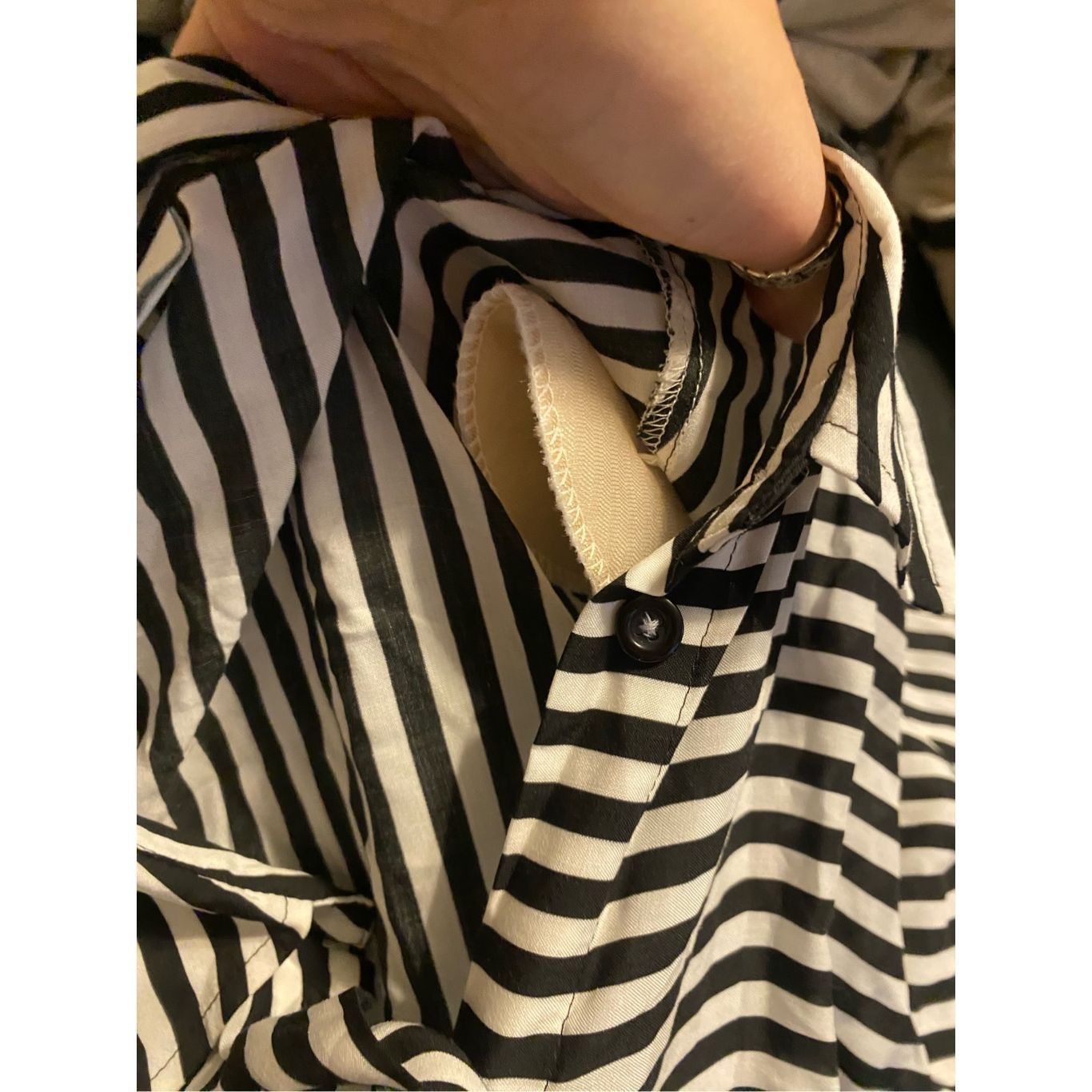 Revenge Madeleine Reverse Stripe Tye Button Blouse, Black White Shir Size XL / US 12-14 / IT 48-50 - 9 Thumbnail