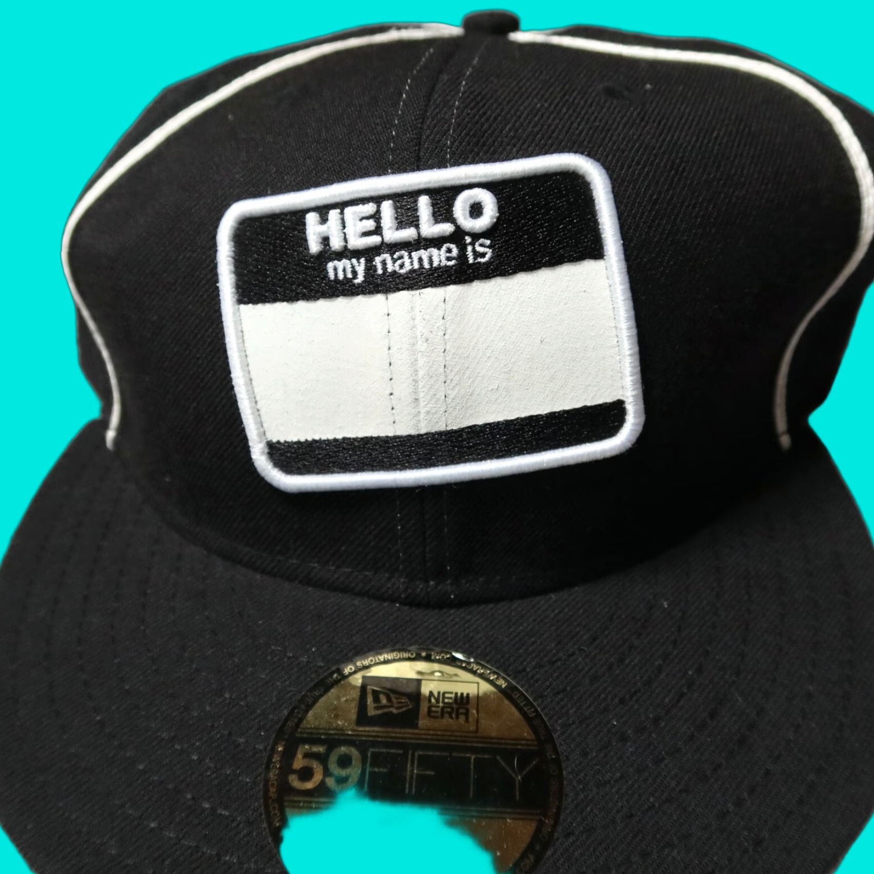 New Era Vintage New Era Hello My Name Is 59Fifty Fitted Hat Size 7 1/2 Cap Graffiti hat Mens Black Size ONE SIZE - 1 Thumbnail
