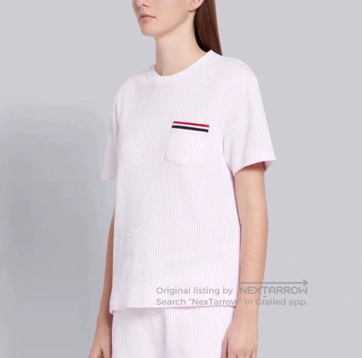Thom Browne Thom Browne Pink Seersucker Stripe Tee. Size M / US 6-8 / IT 42-44 - 2 Thumbnail
