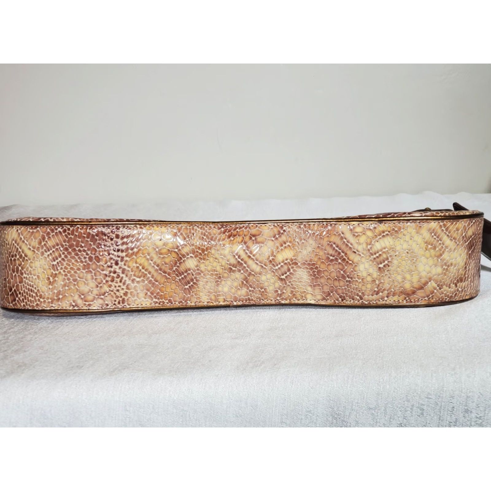 BRAHMIN VINTAGE Brahmin Simone Patent Python Wide Shoulder Bag Bronze Gold 814291BZ Dillard's Womens Bag 7 15 in Snake Rare Size ONE SIZE - 7 Thumbnail